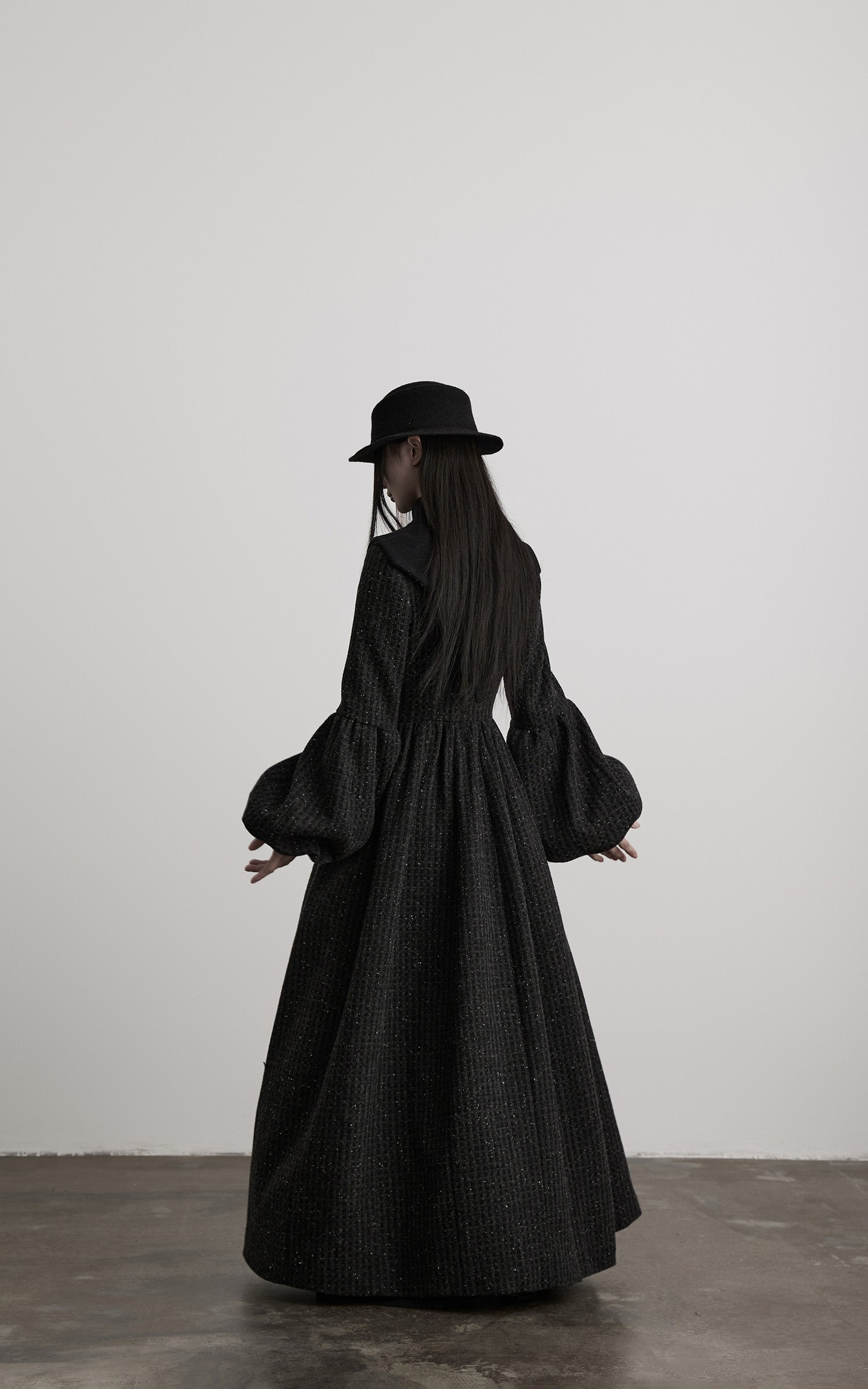 INDULGE Deconstructed High-Neck Balloon Sleeve Long Coat