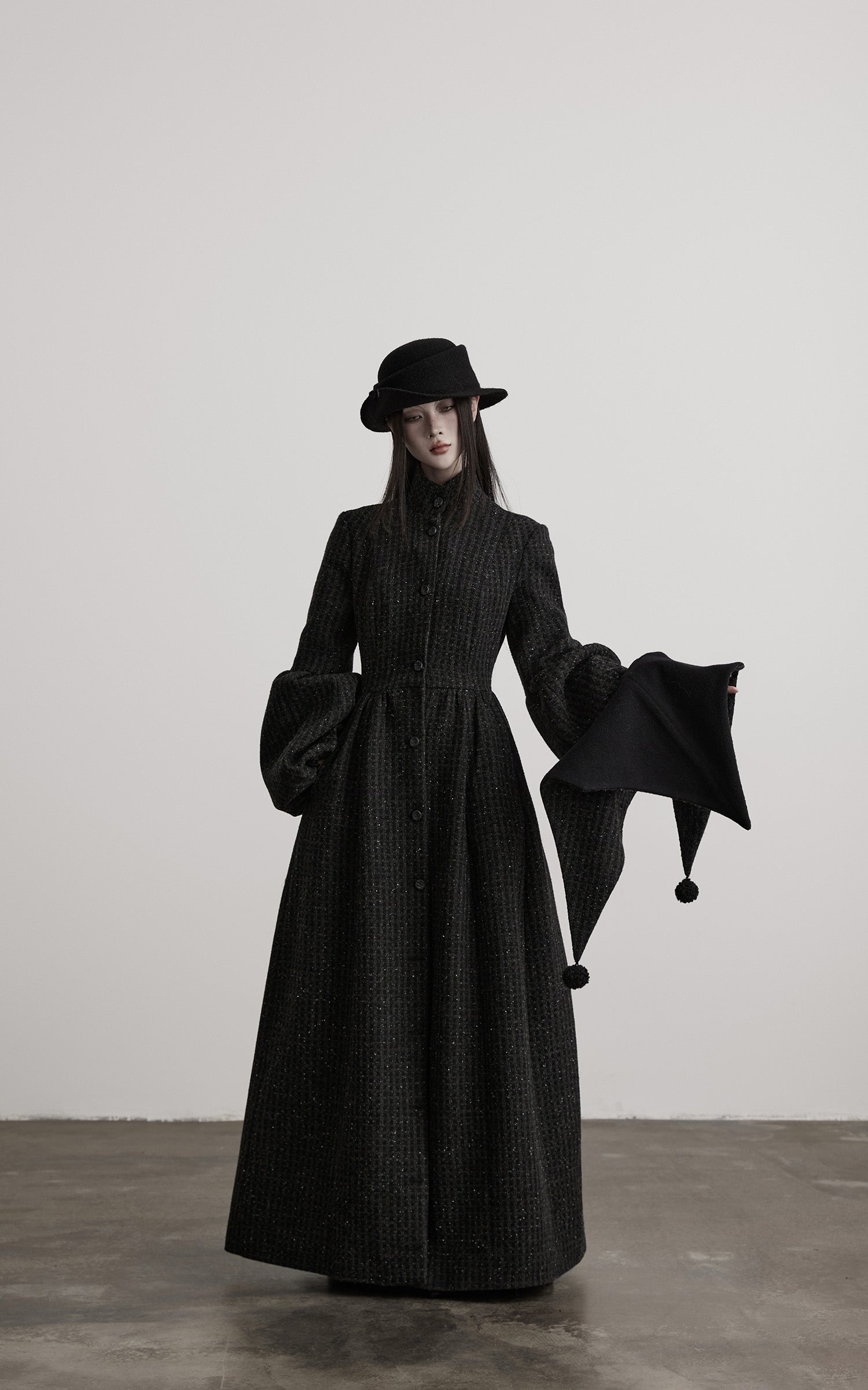 INDULGE Deconstructed High-Neck Balloon Sleeve Long Coat