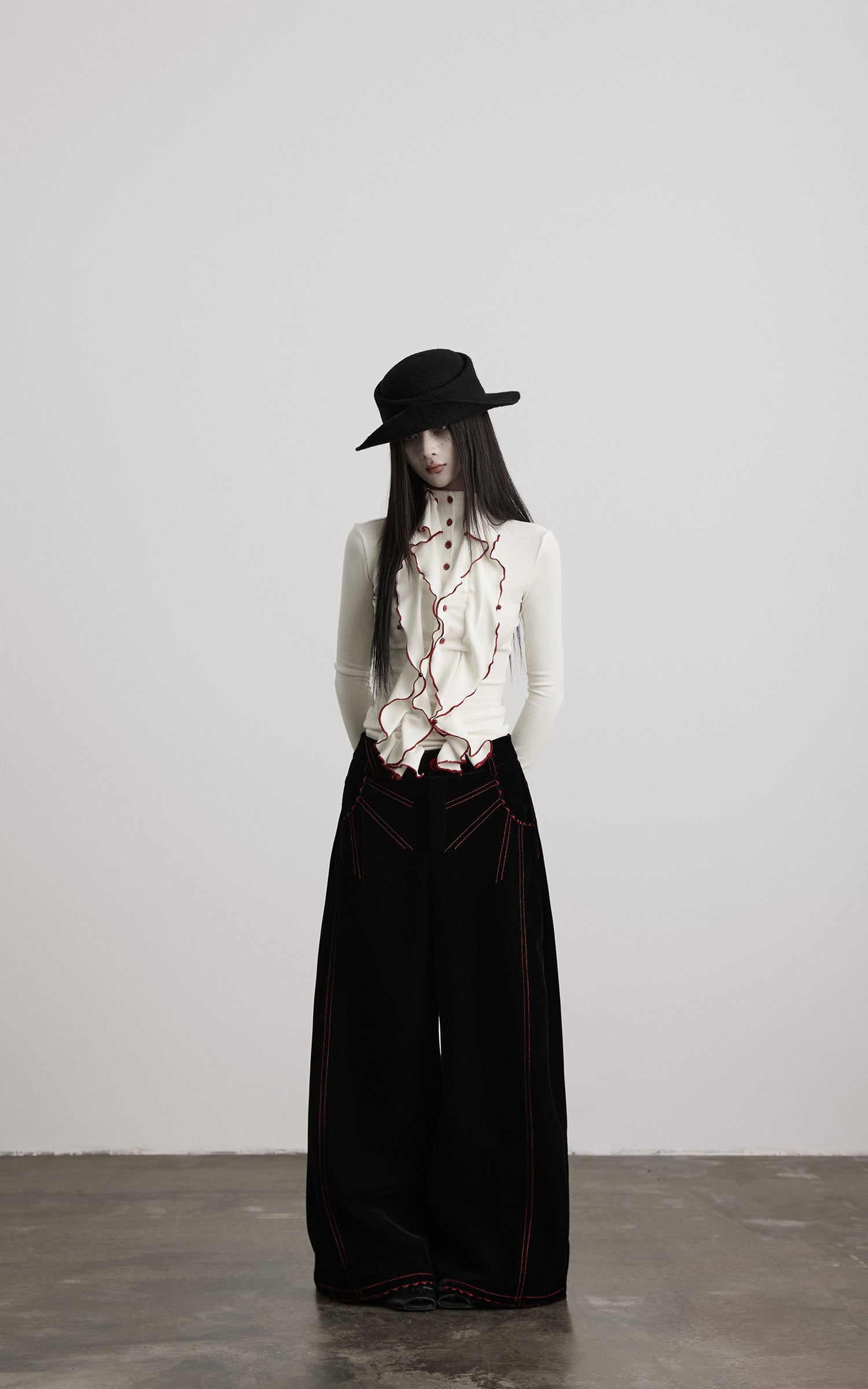 INDULGE Contrast-Stitch Wide-Leg Trousers