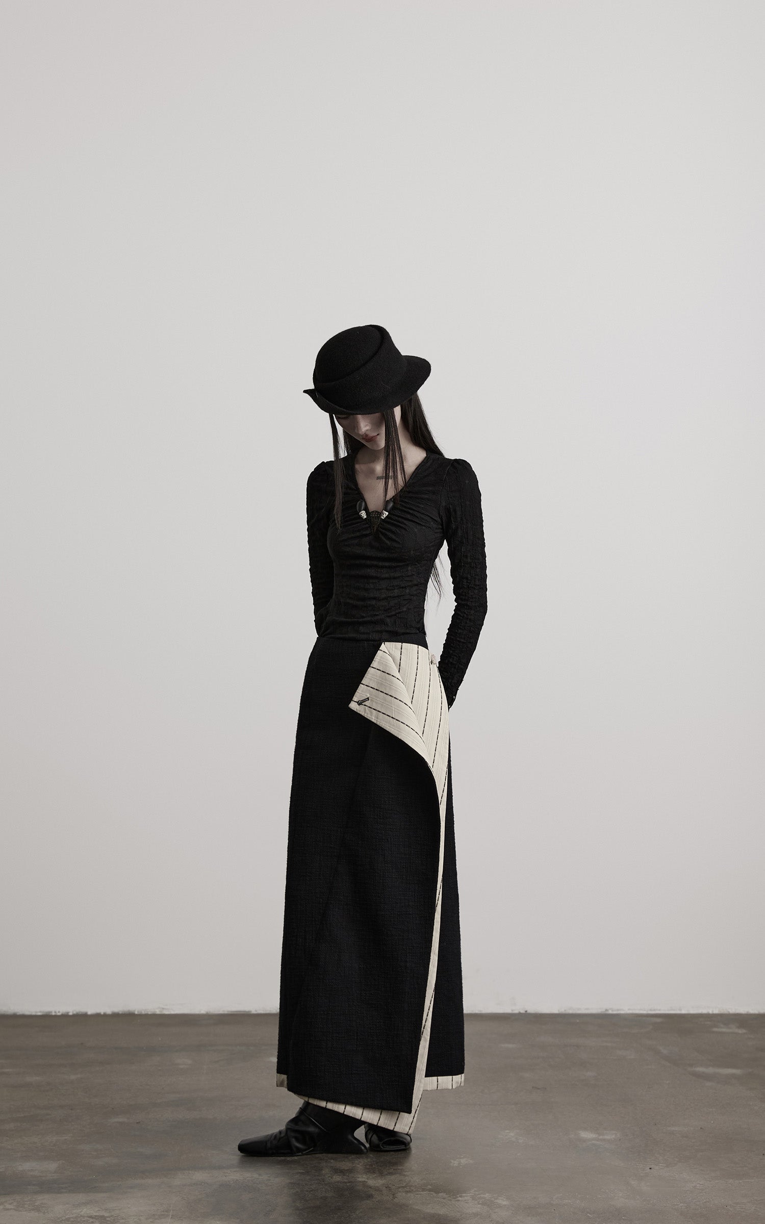INDULGE Asymmetric Paneled Stripe Deconstructed Maxi Skirt