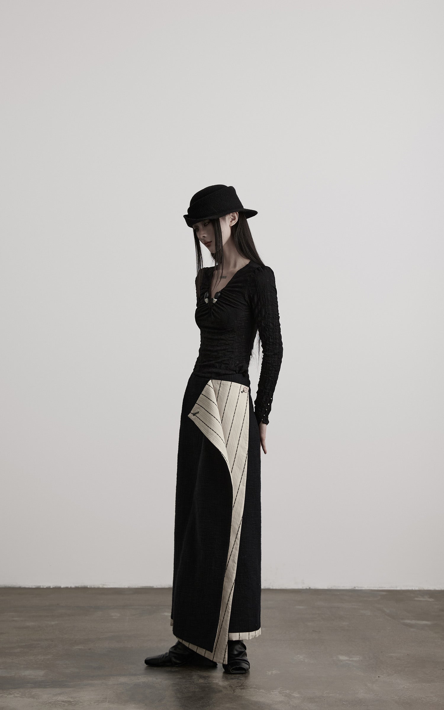 INDULGE Asymmetric Paneled Stripe Deconstructed Maxi Skirt