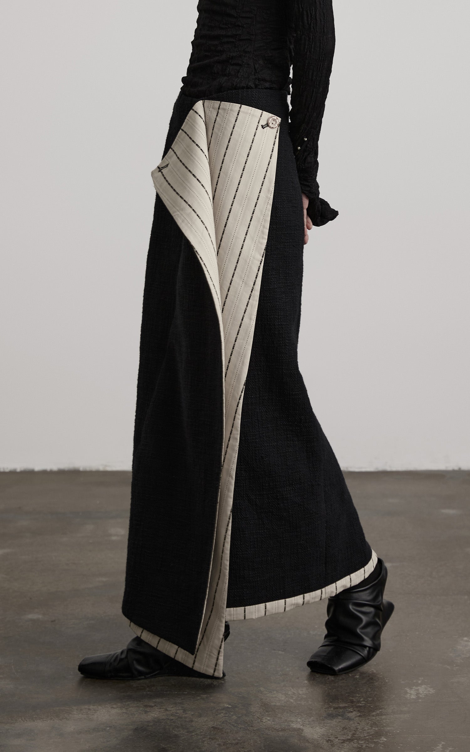 INDULGE Asymmetric Paneled Stripe Deconstructed Maxi Skirt