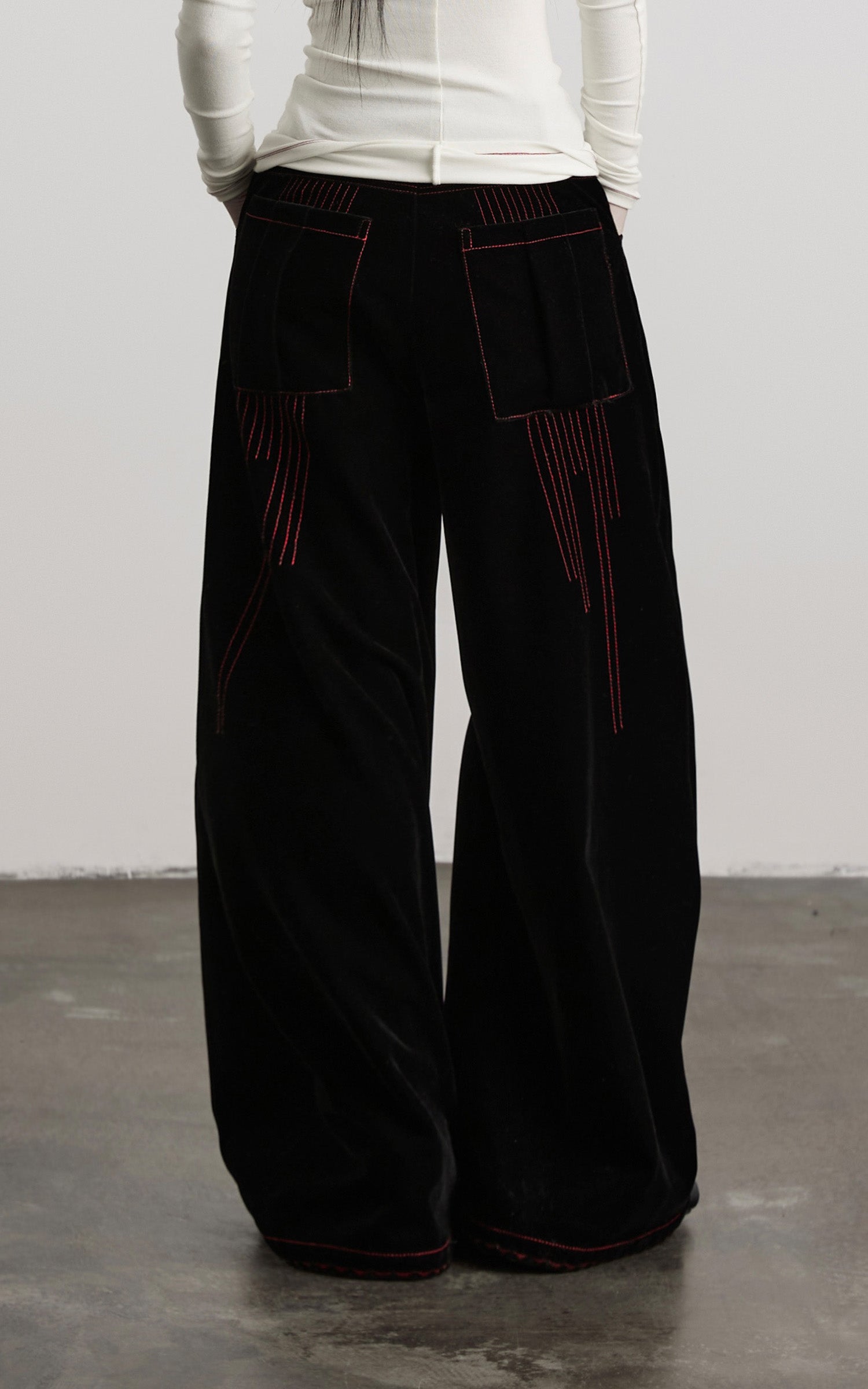 INDULGE Contrast-Stitch Wide-Leg Trousers