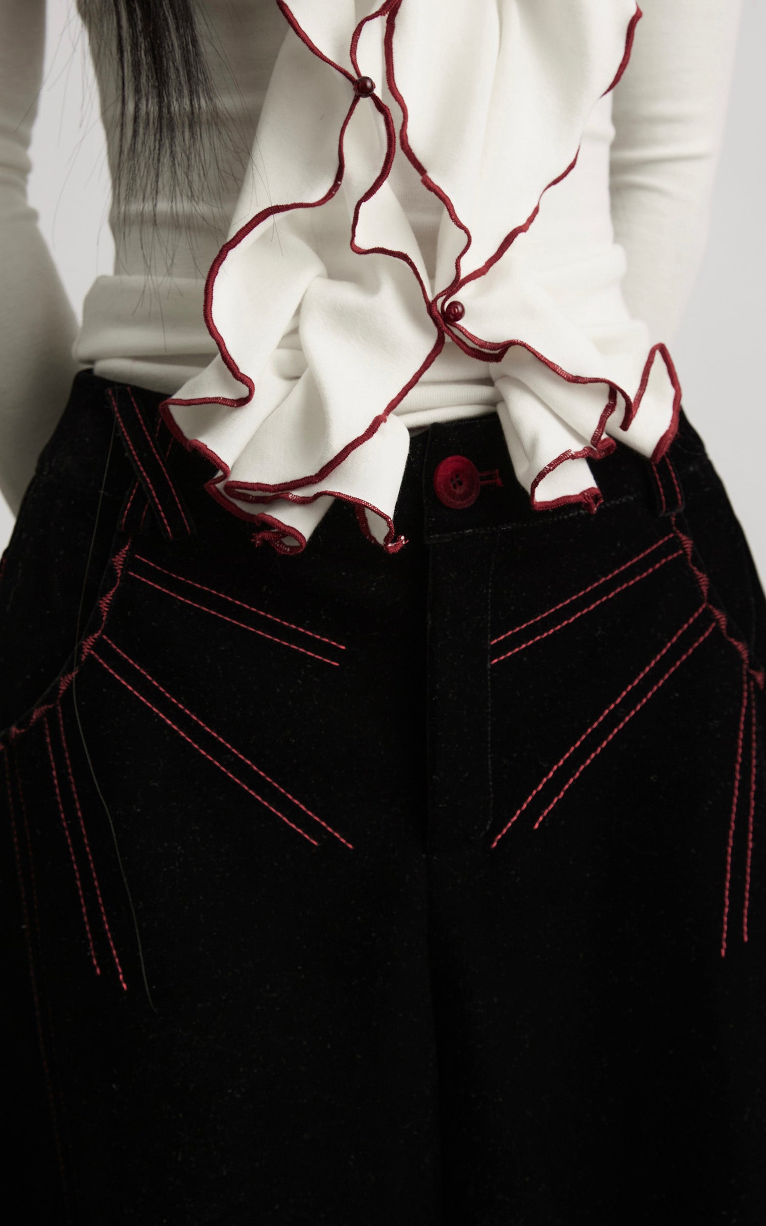 INDULGE Contrast-Stitch Wide-Leg Trousers