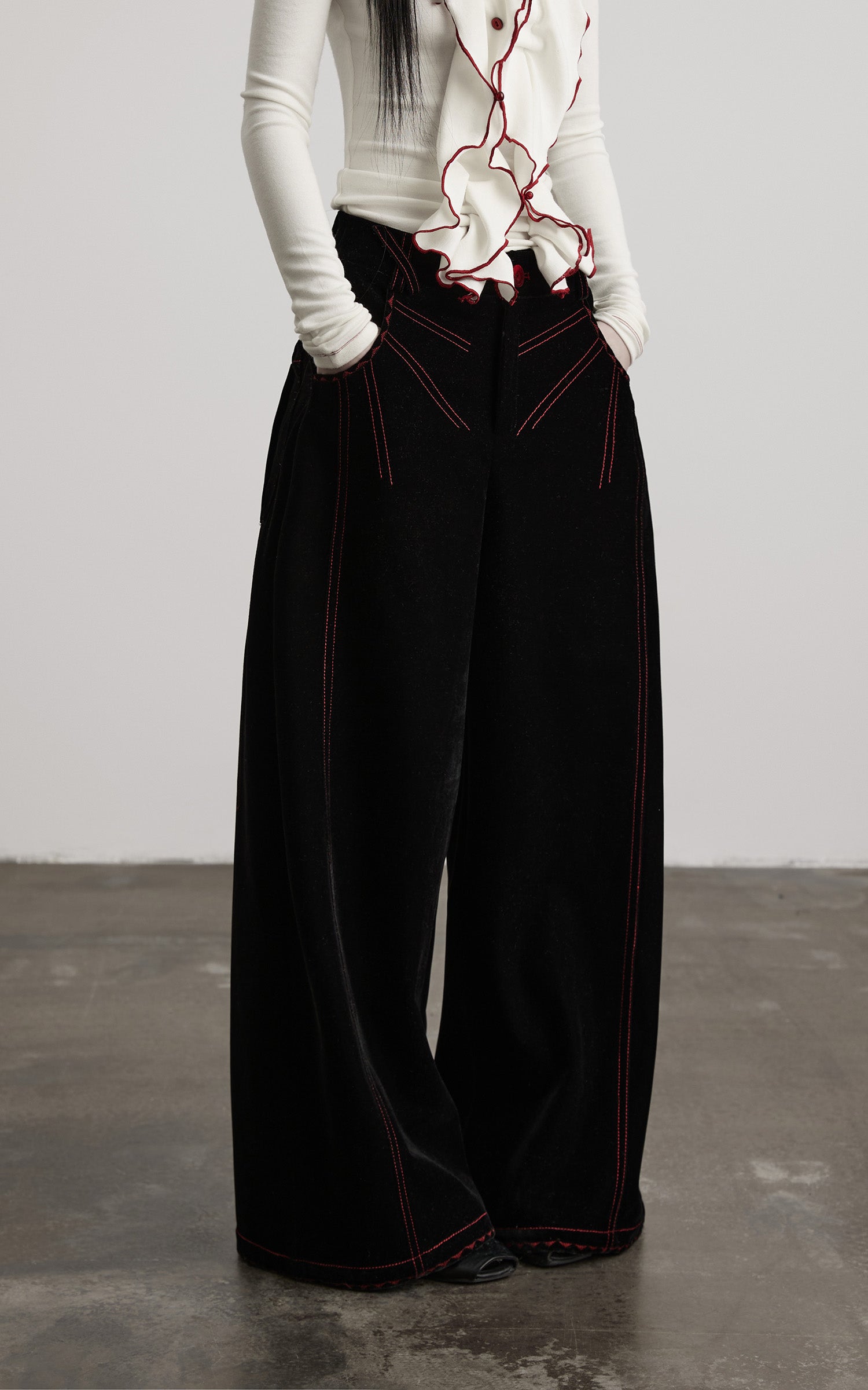 INDULGE Contrast-Stitch Wide-Leg Trousers