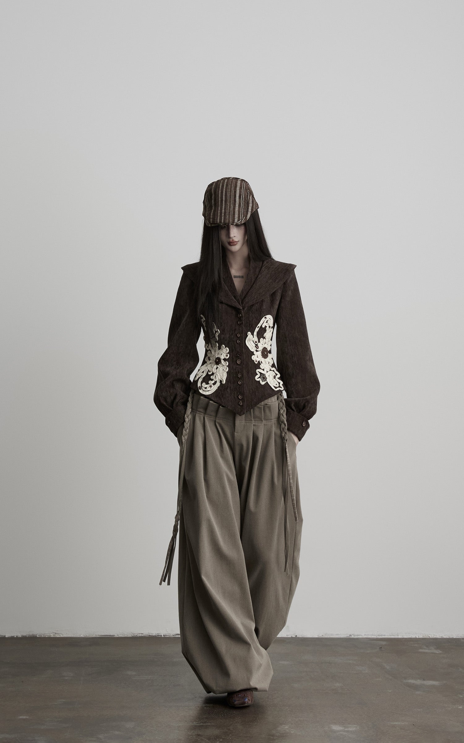 INDULGE Braided-Tie High-Waisted Wide-Leg Trousers