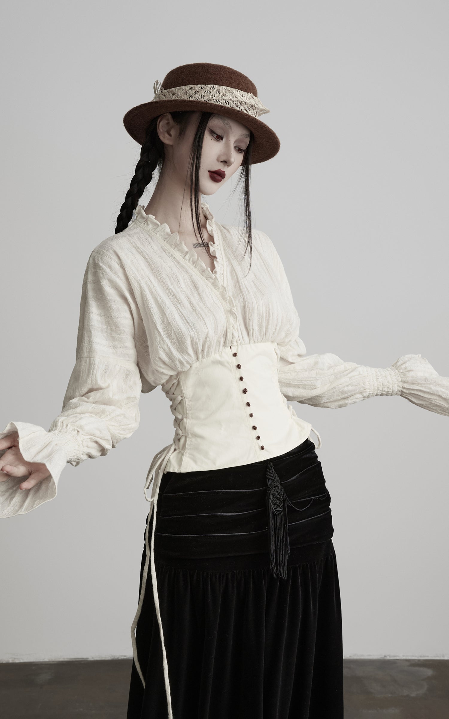 INDULGE Structured Corset-Panel Ruched Shirt