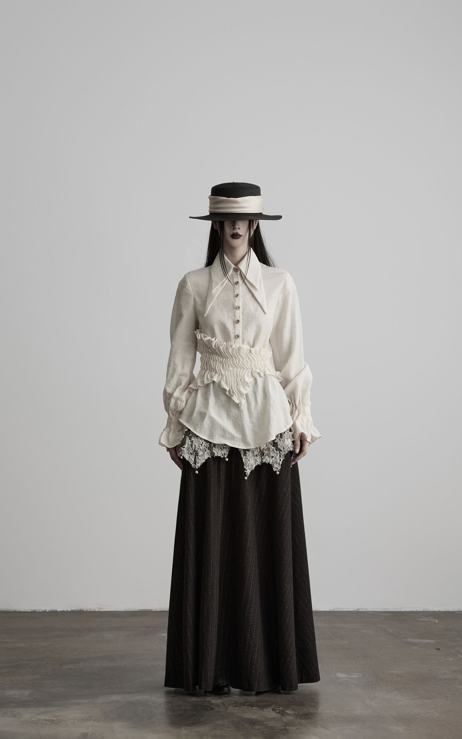 DOINDULGE Layered Fragment Texture Wool Maxi Skirt