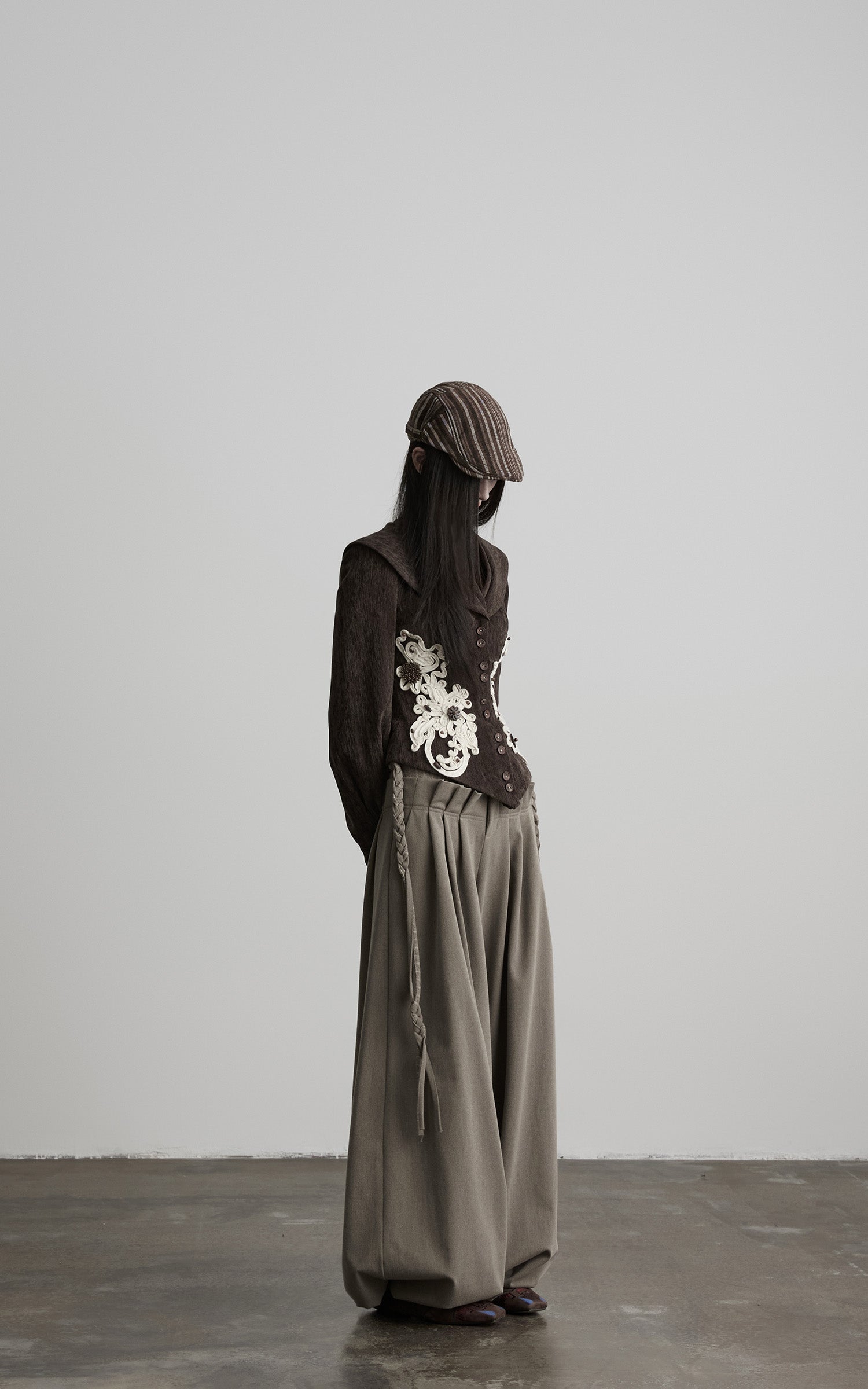 INDULGE Sculpted Collar Embroidered Fitted Jacket