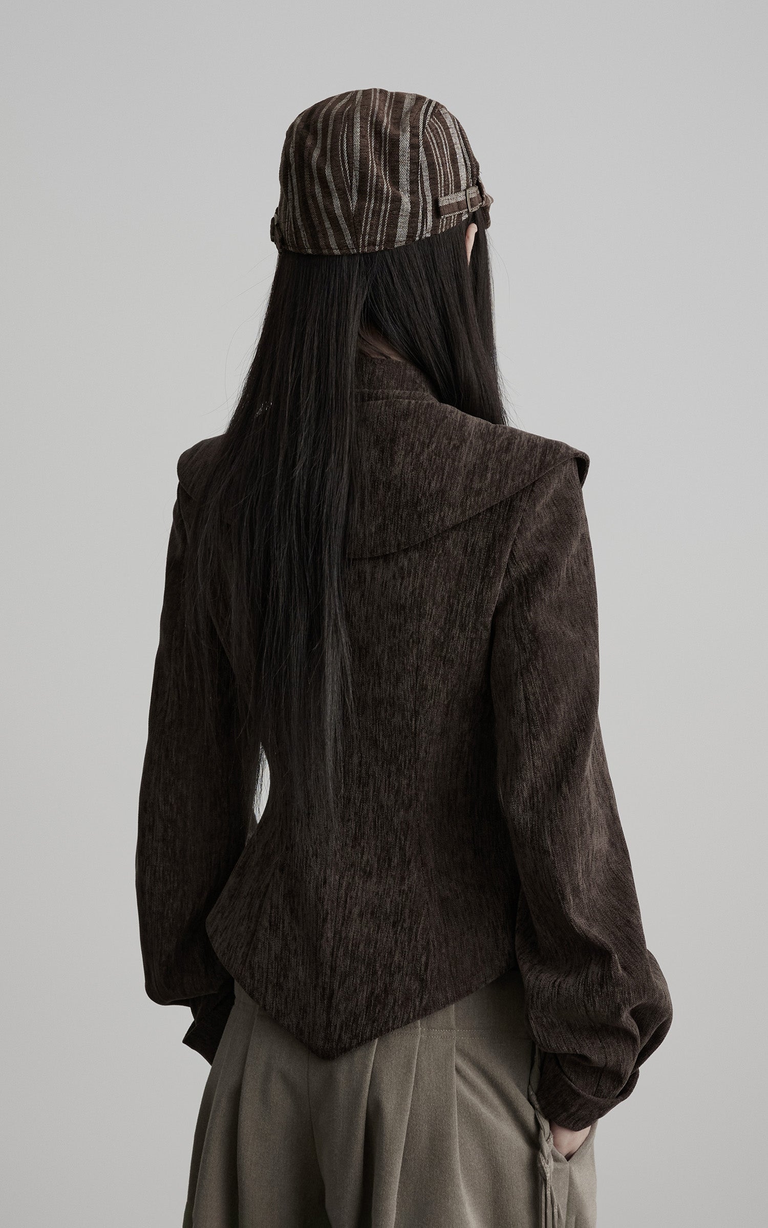 INDULGE Sculpted Collar Embroidered Fitted Jacket