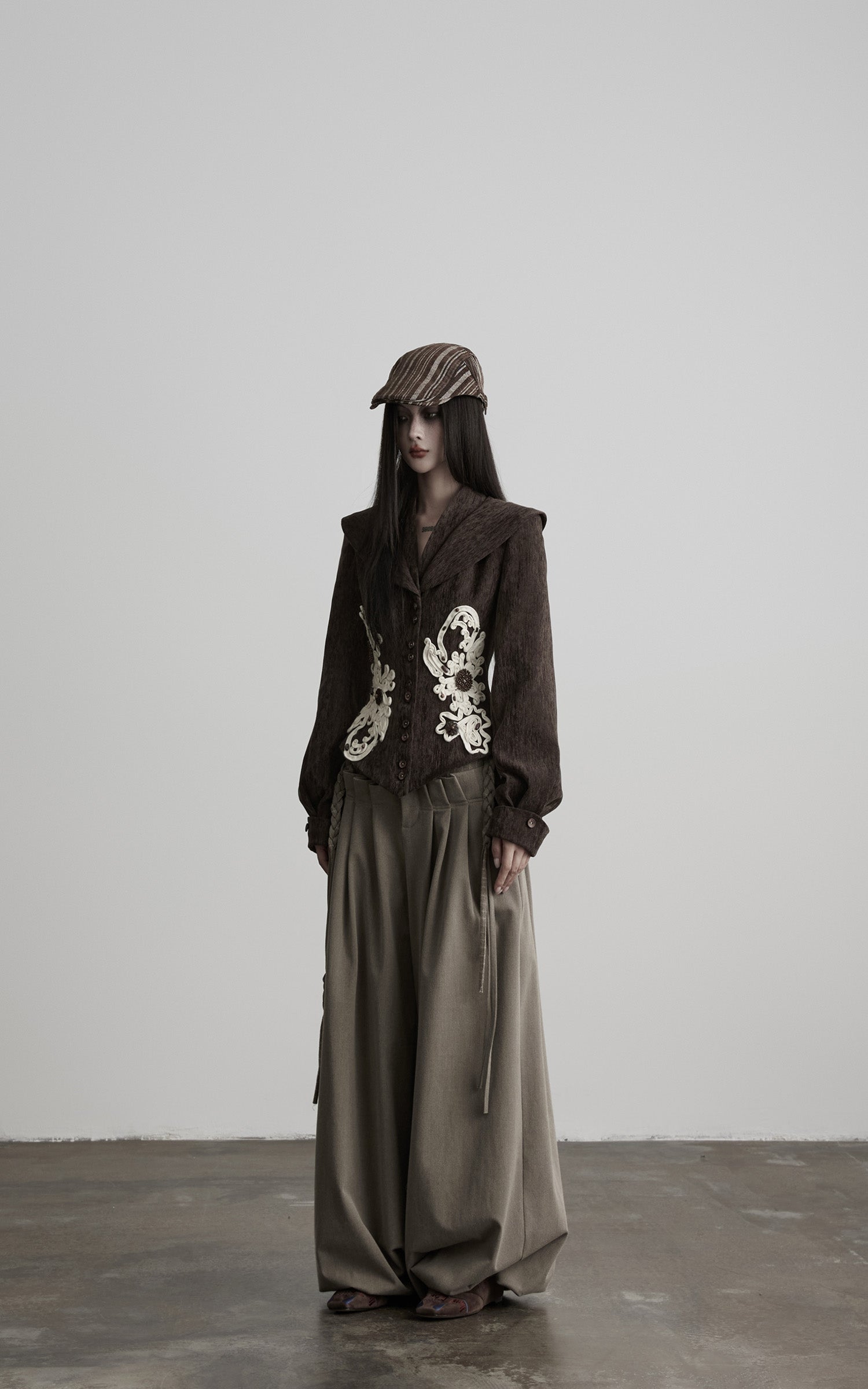 INDULGE Sculpted Collar Embroidered Fitted Jacket