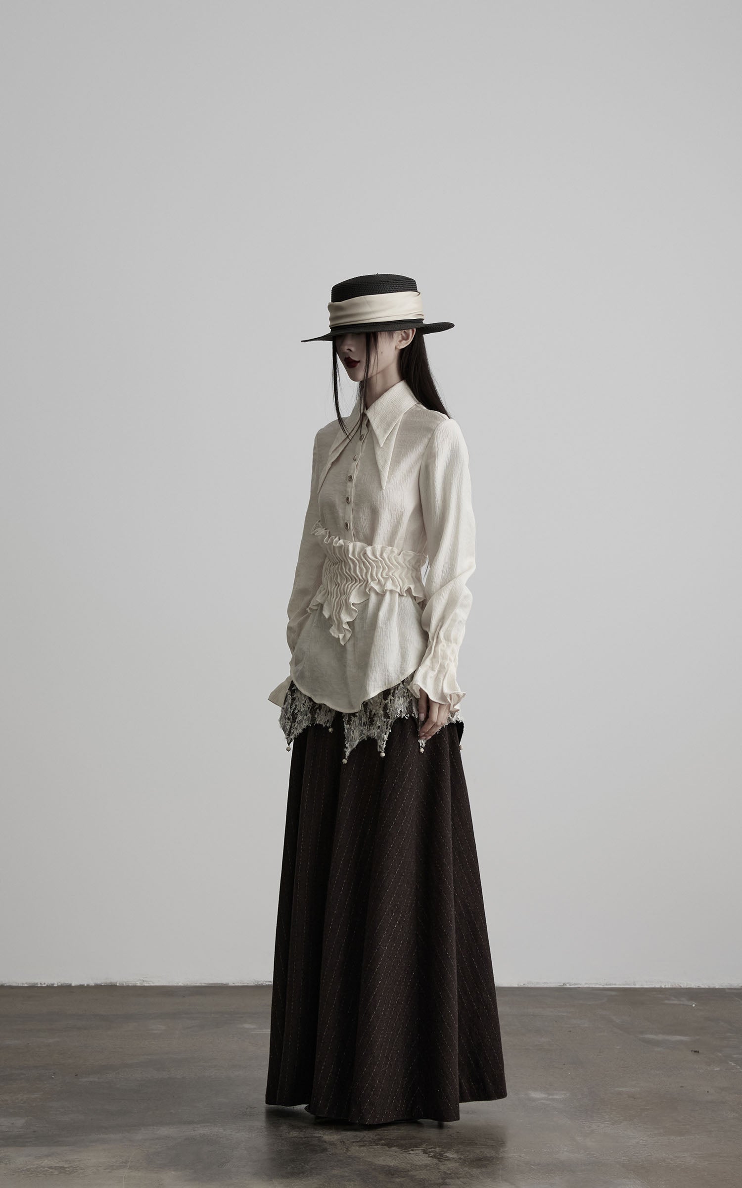 DOINDULGE Layered Fragment Texture Wool Maxi Skirt