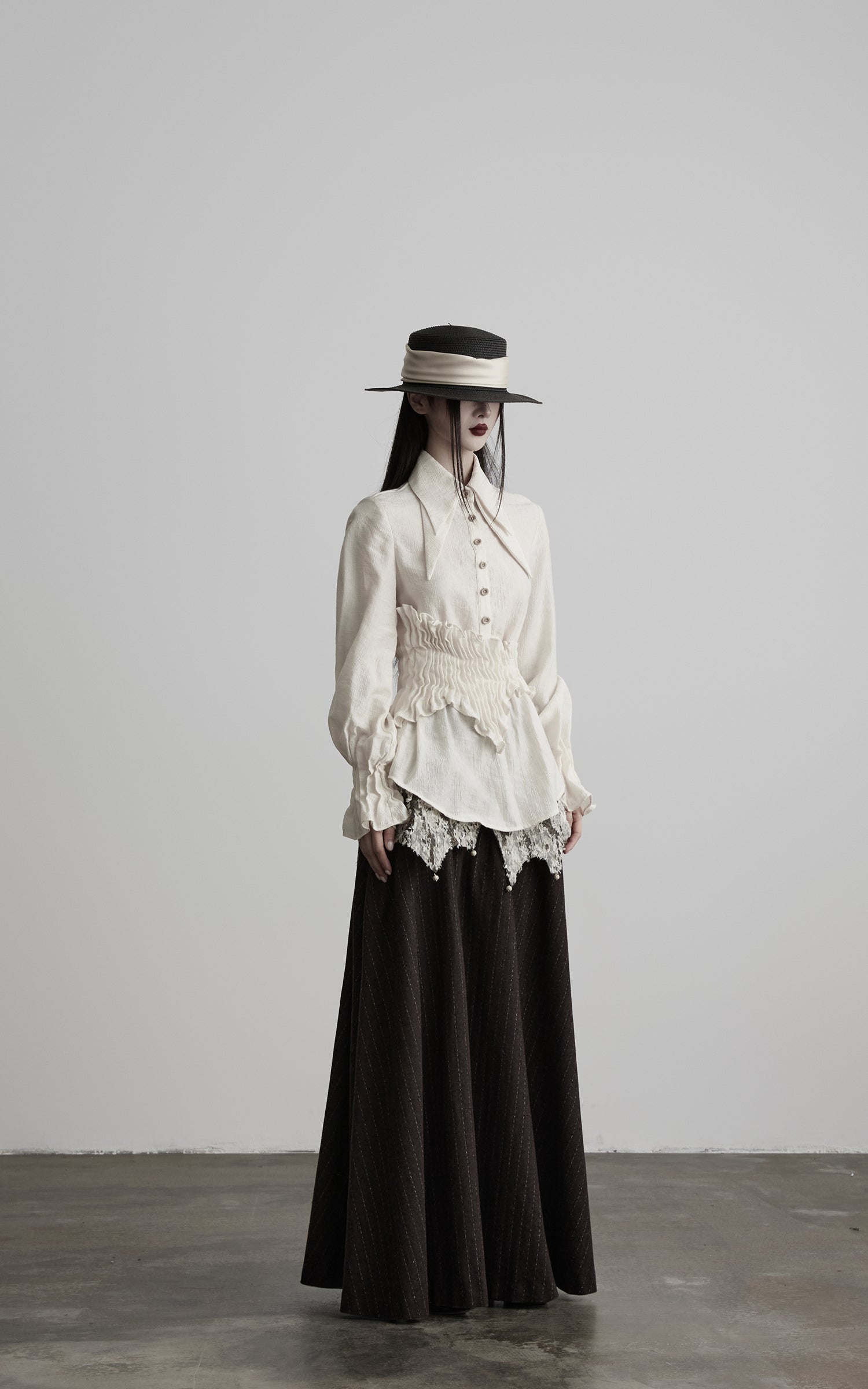 DOINDULGE Layered Fragment Texture Wool Maxi Skirt