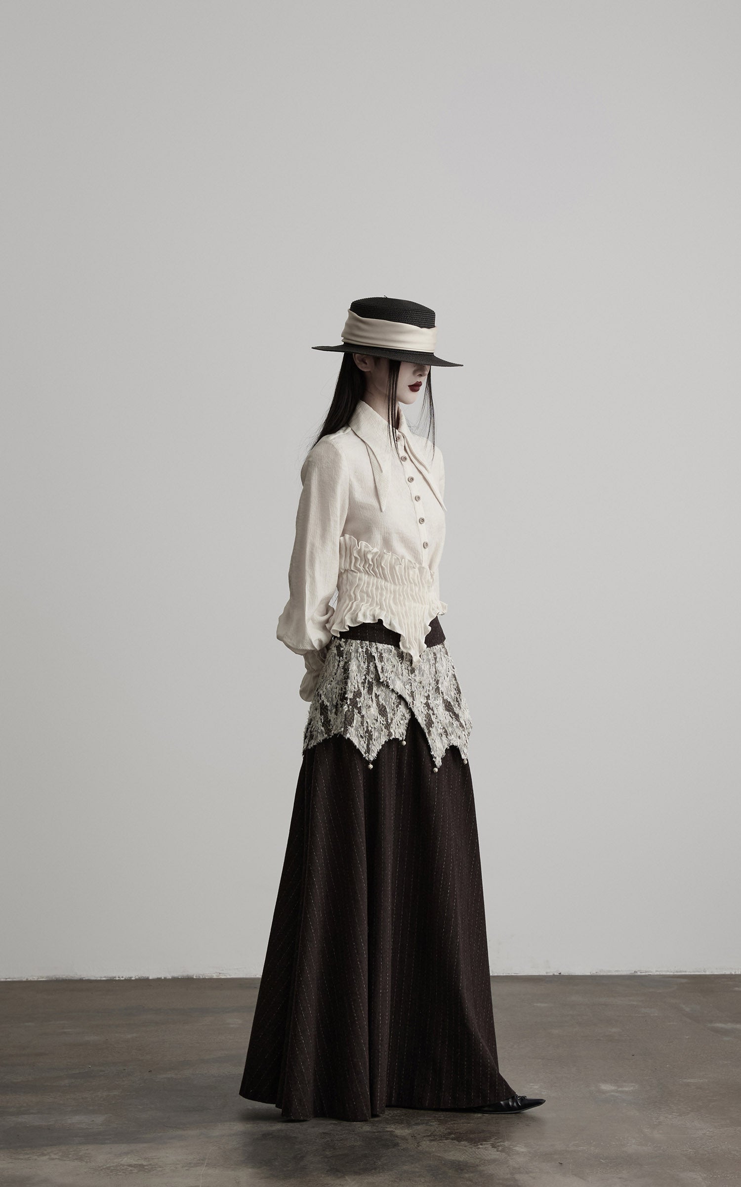 DOINDULGE Layered Fragment Texture Wool Maxi Skirt