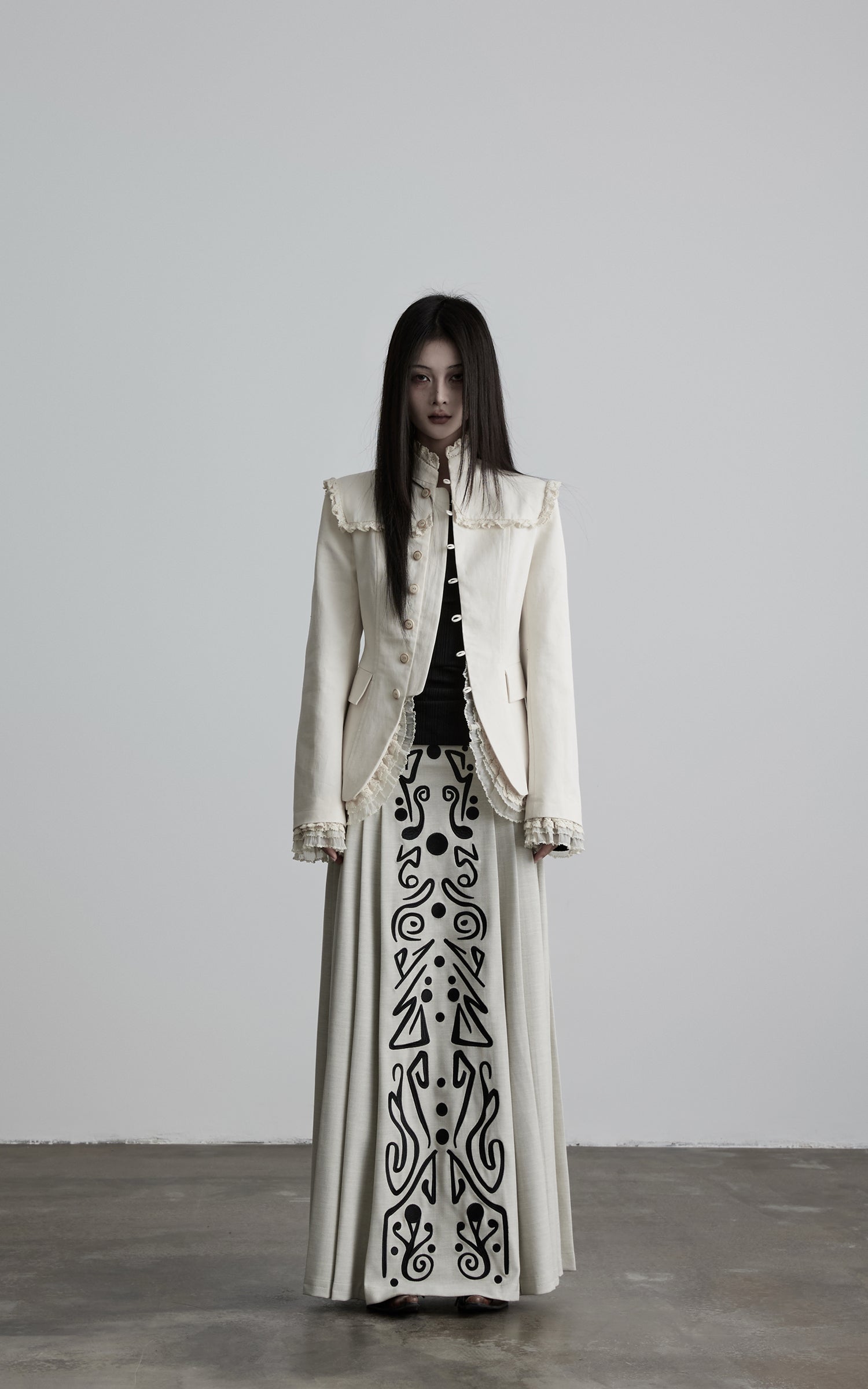 INDULGE Lace-Trim High-Neck Fitted Jacket