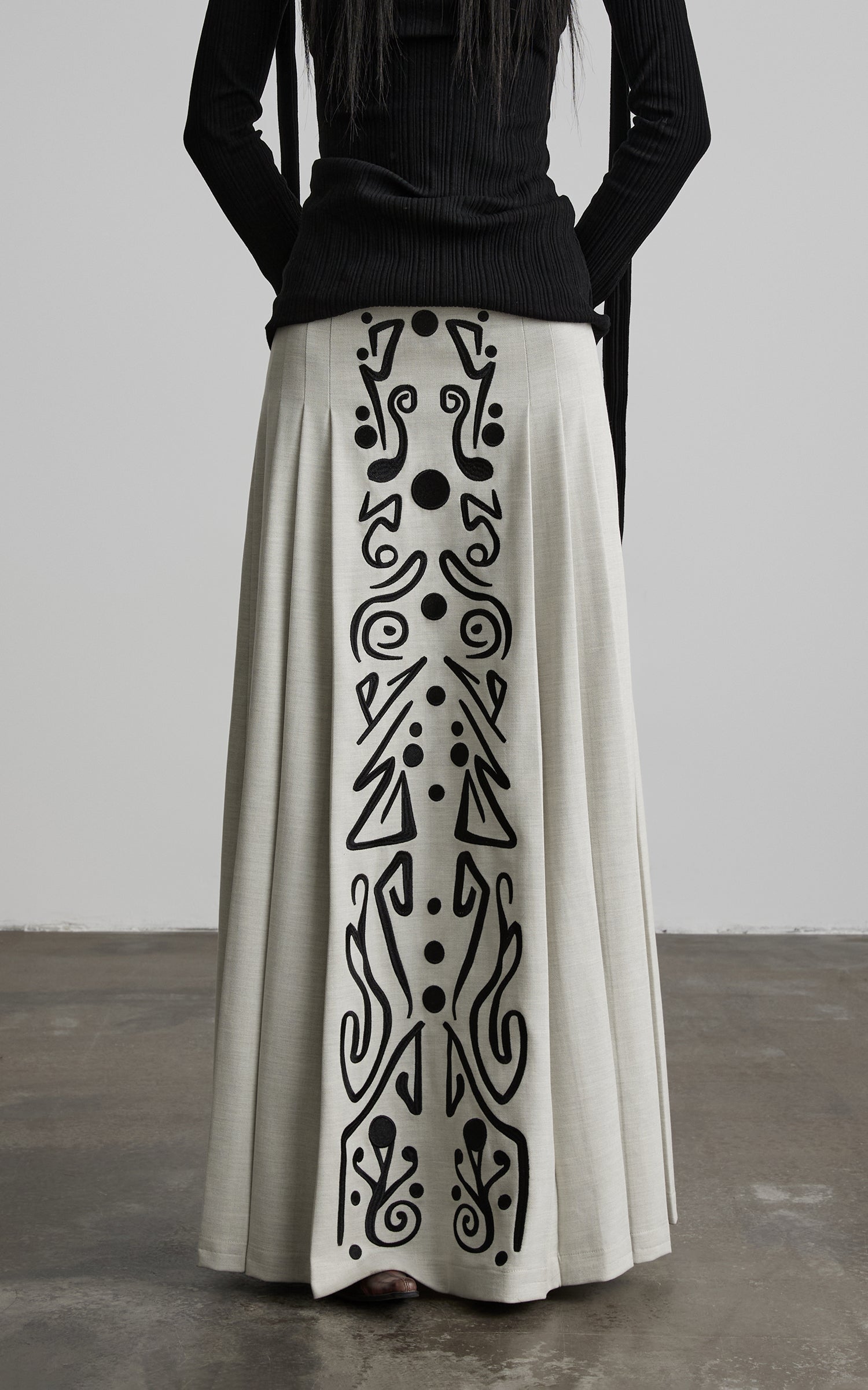 INDULGE Embroidered Panel Pleated Maxi Skirt