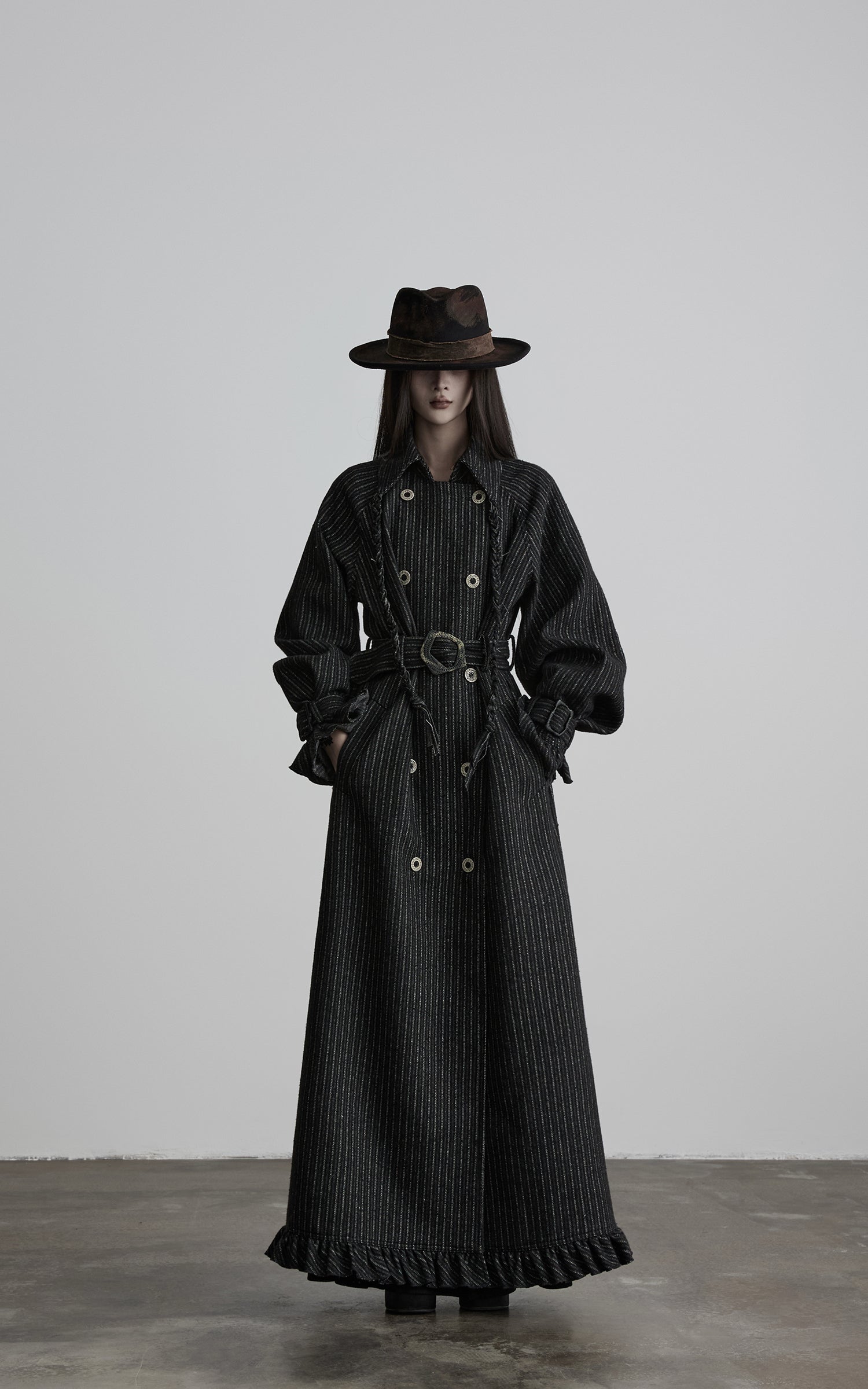 INDULGE Deconstructed Herringbone Wool Long Coat