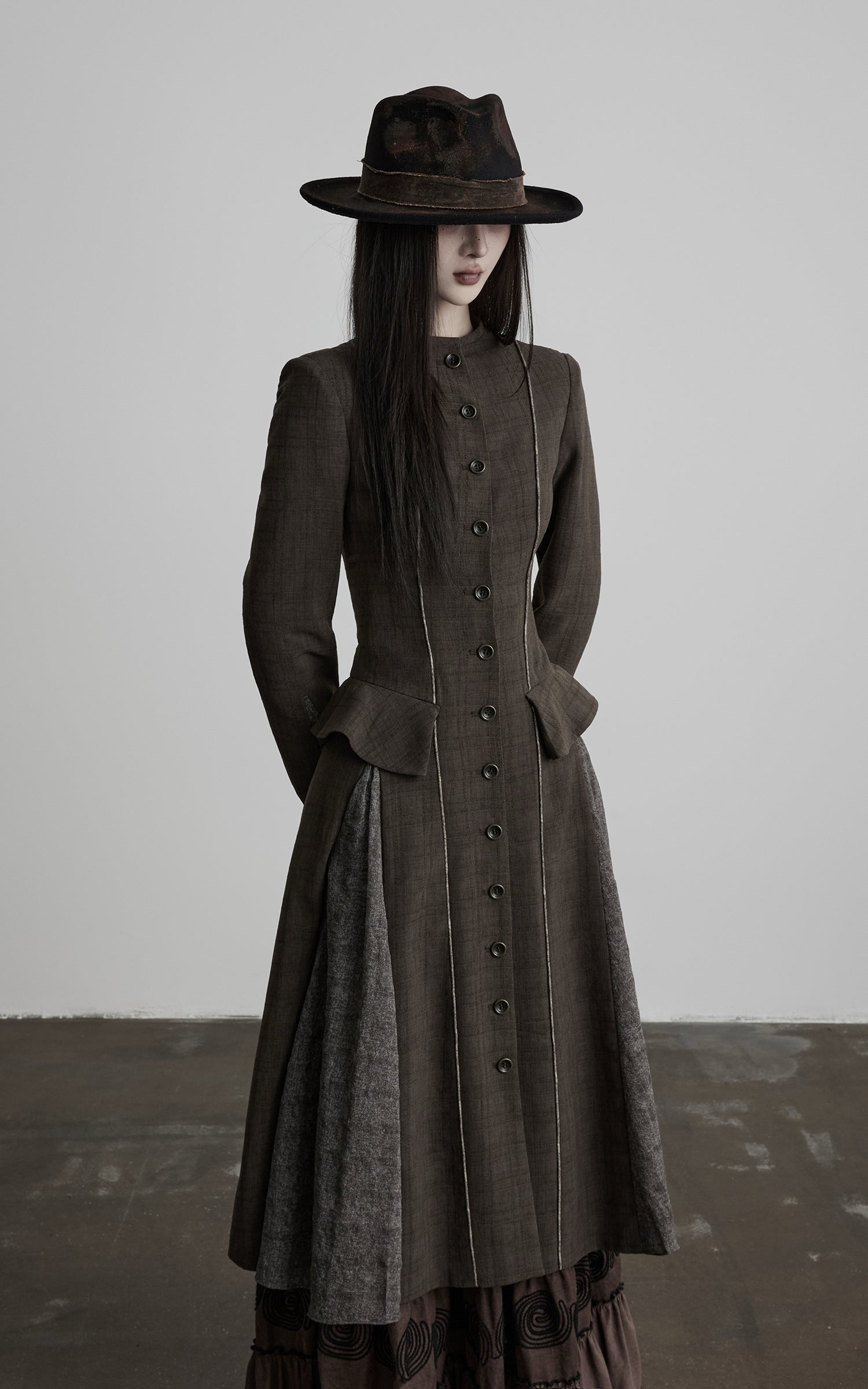 INDULGE Deconstructed Stand-Collar Paneled Trench Coat