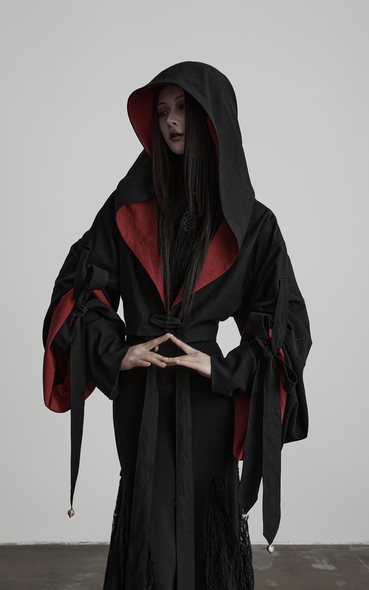 INDULGE Reversible Two-Tone Hooded Tie-Detail Jacket