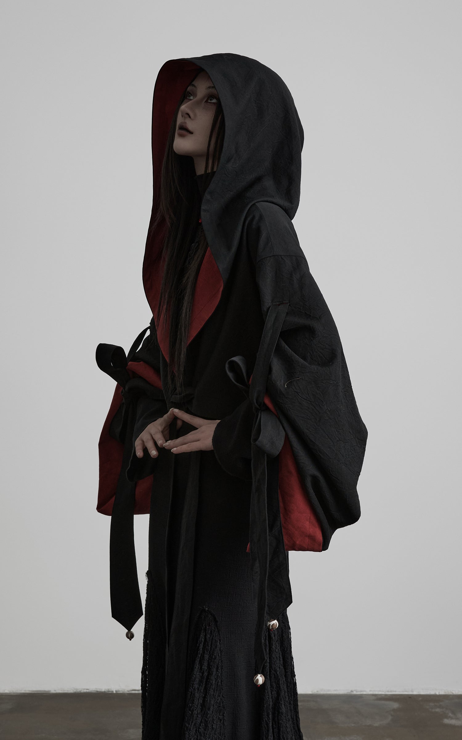 INDULGE Reversible Two-Tone Hooded Tie-Detail Jacket