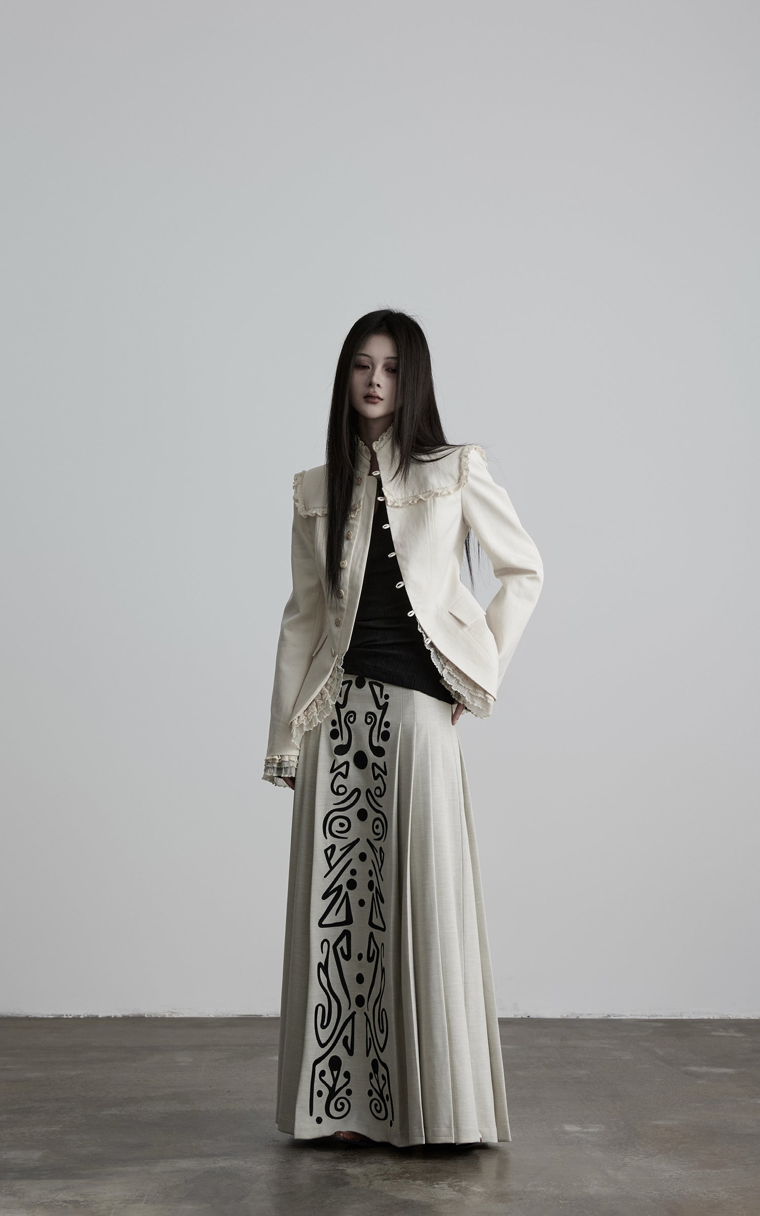 INDULGE Lace-Trim High-Neck Fitted Jacket