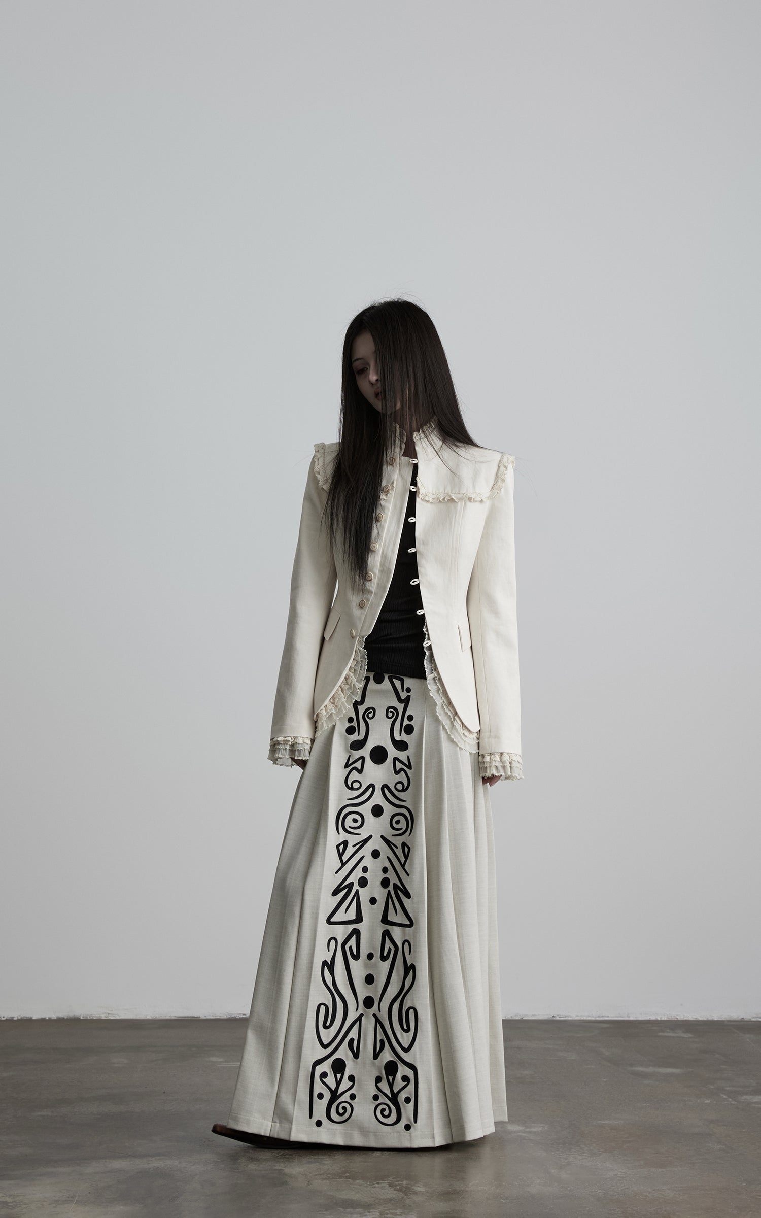 INDULGE Lace-Trim High-Neck Fitted Jacket