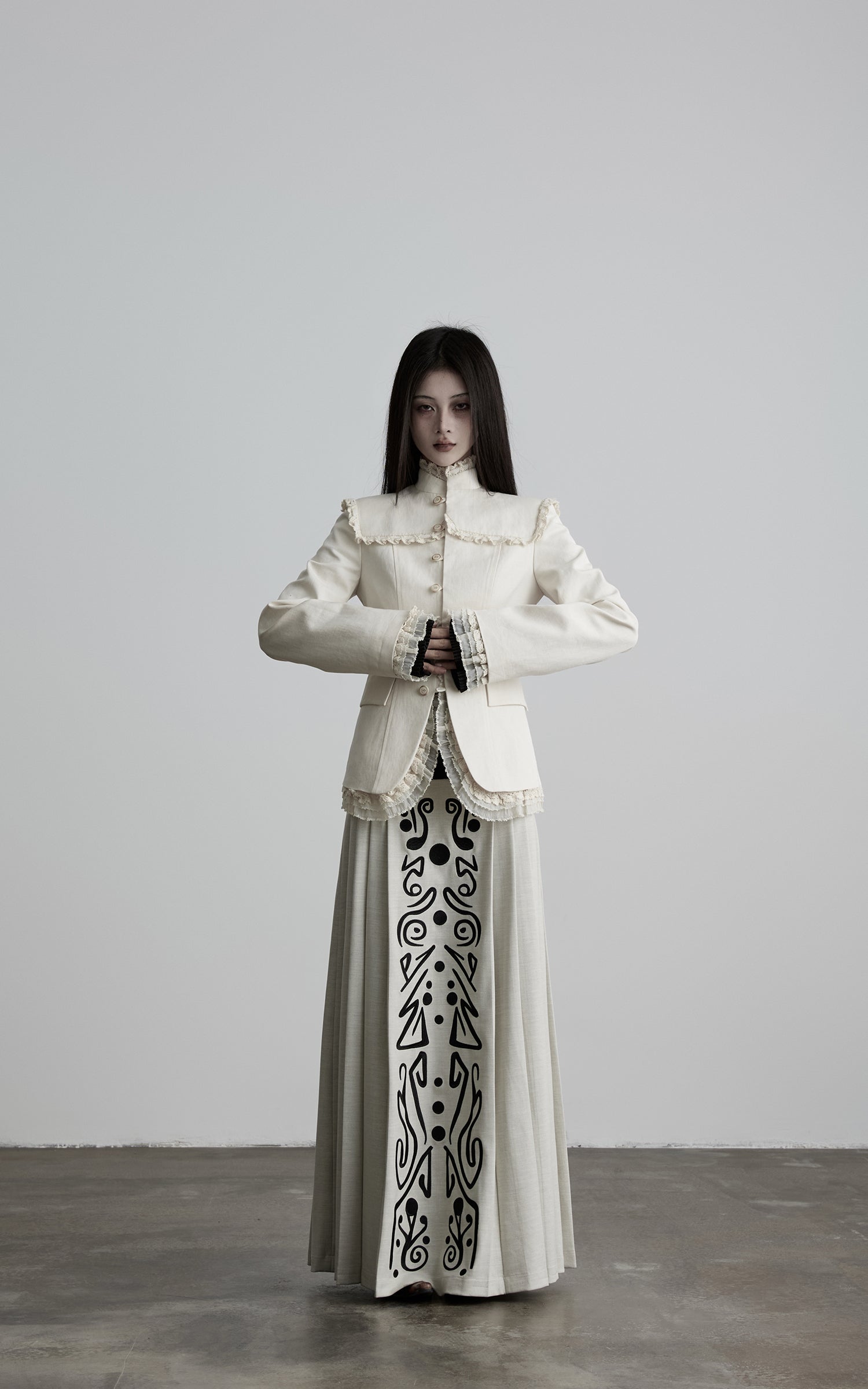 INDULGE Lace-Trim High-Neck Fitted Jacket