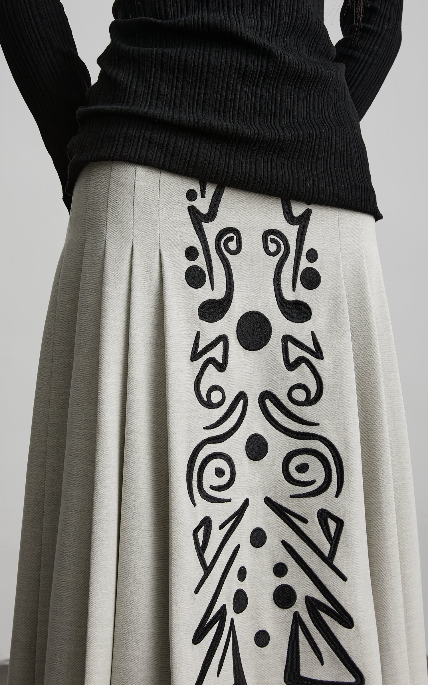 INDULGE Embroidered Panel Pleated Maxi Skirt