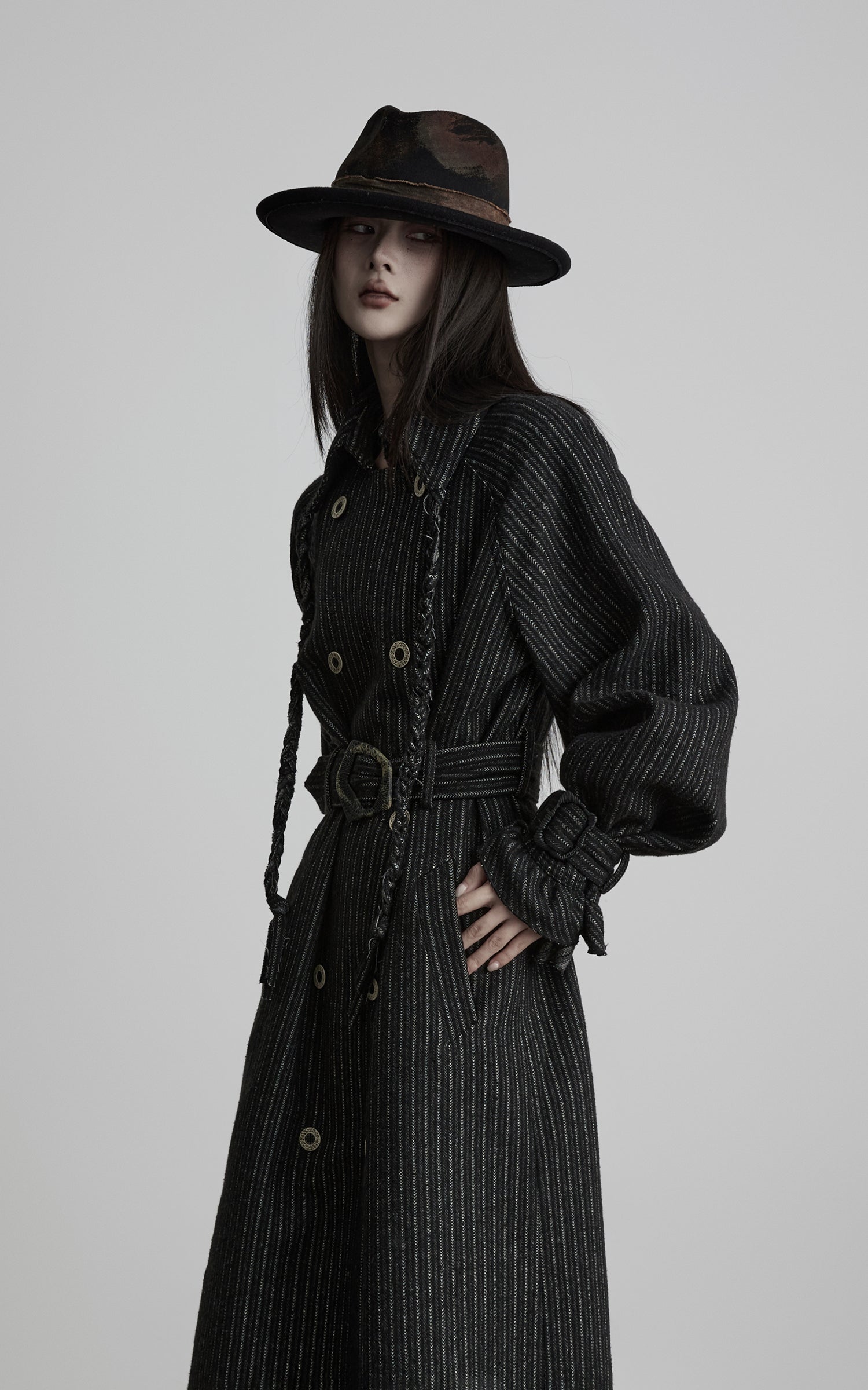 INDULGE Deconstructed Herringbone Wool Long Coat