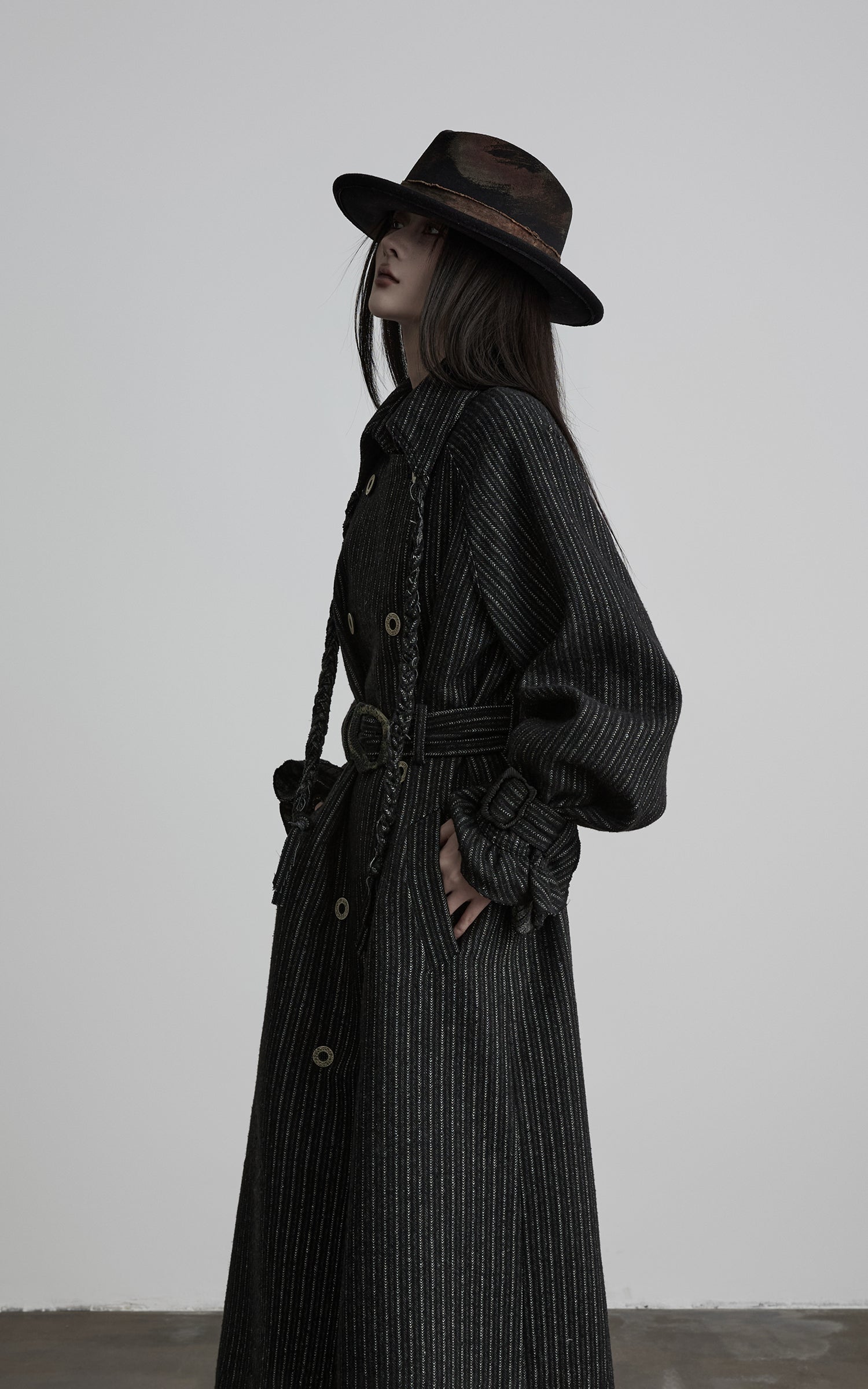 INDULGE Deconstructed Herringbone Wool Long Coat