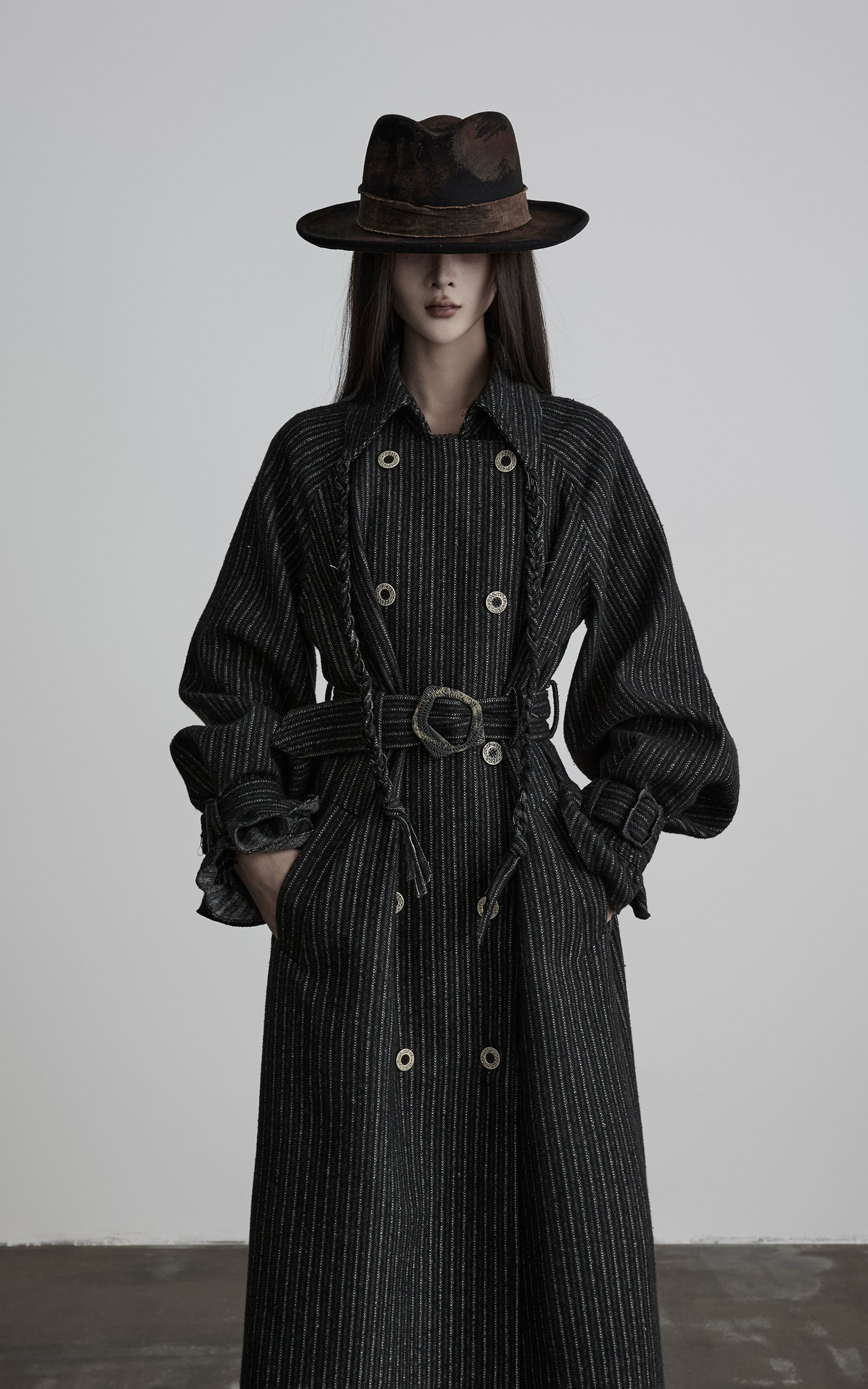 INDULGE Deconstructed Herringbone Wool Long Coat