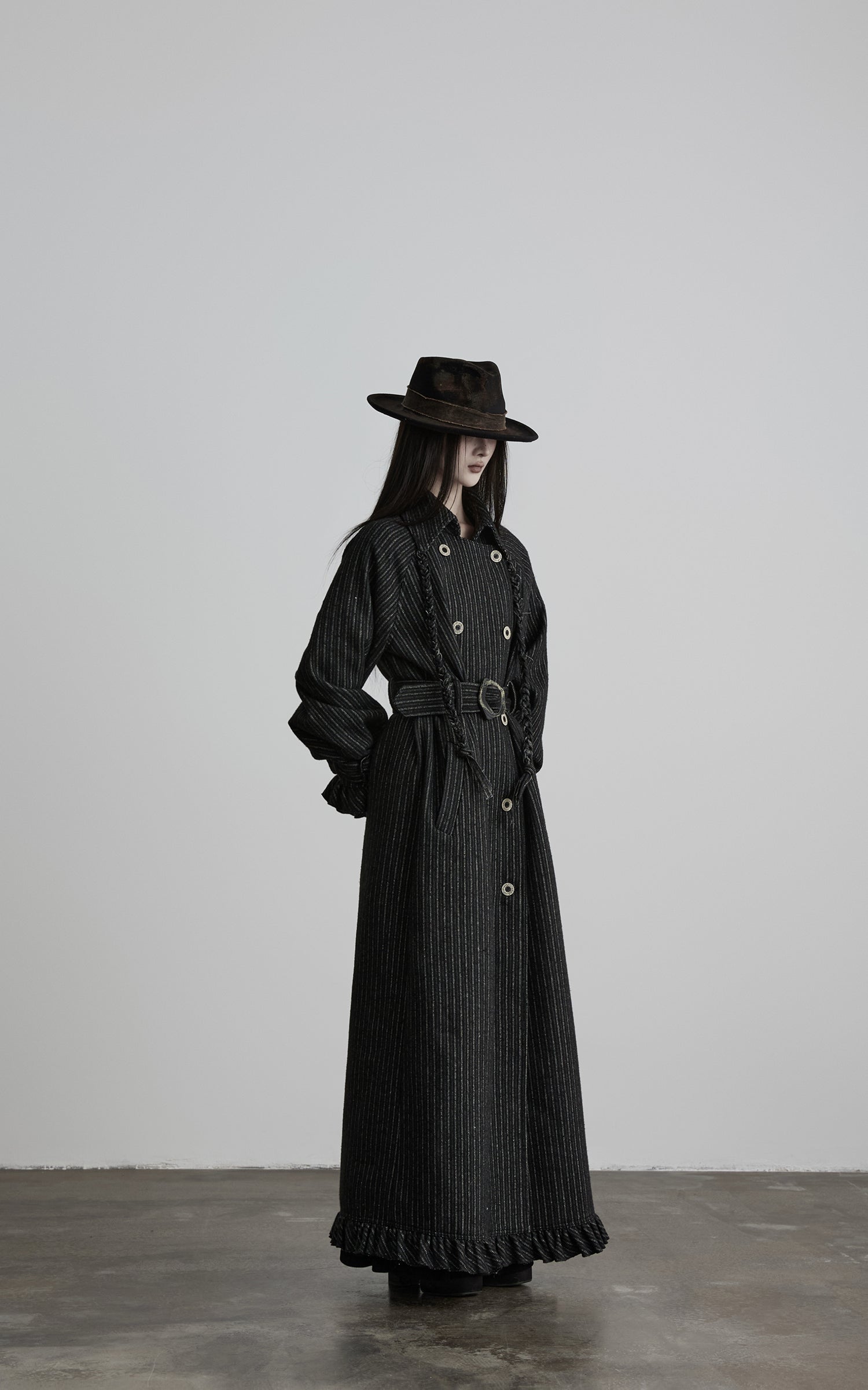 INDULGE Deconstructed Herringbone Wool Long Coat