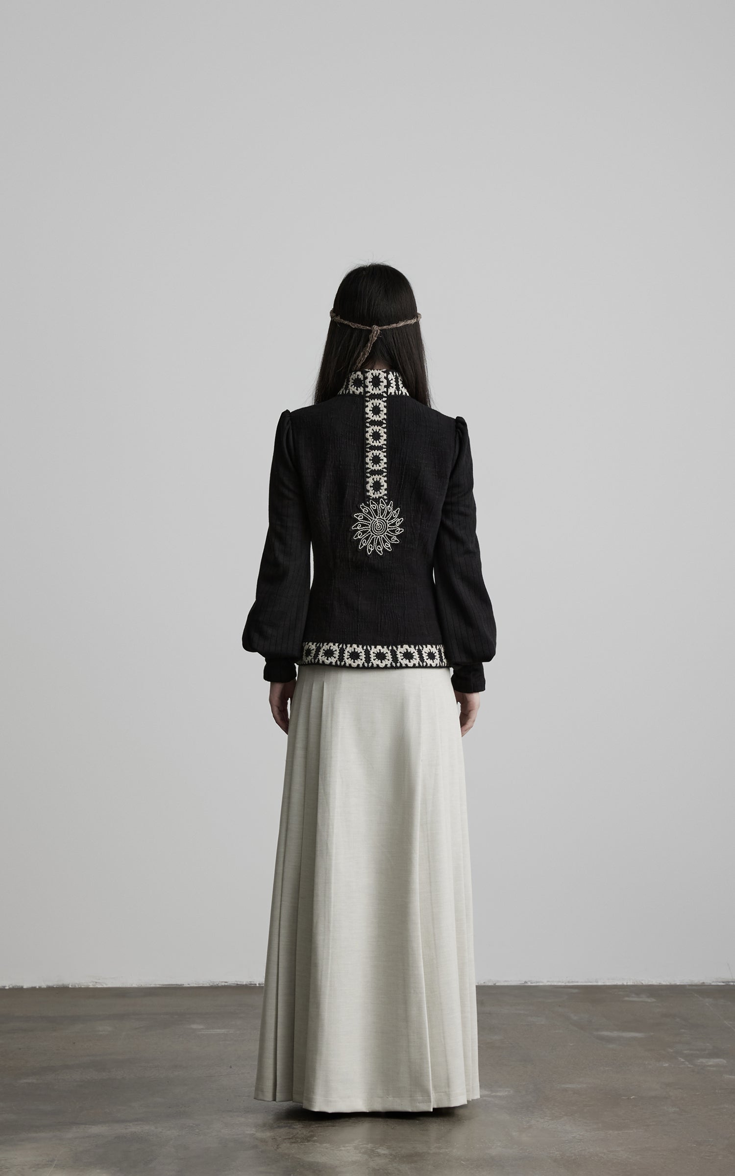 INDULGE Embroidered Panel Pleated Maxi Skirt