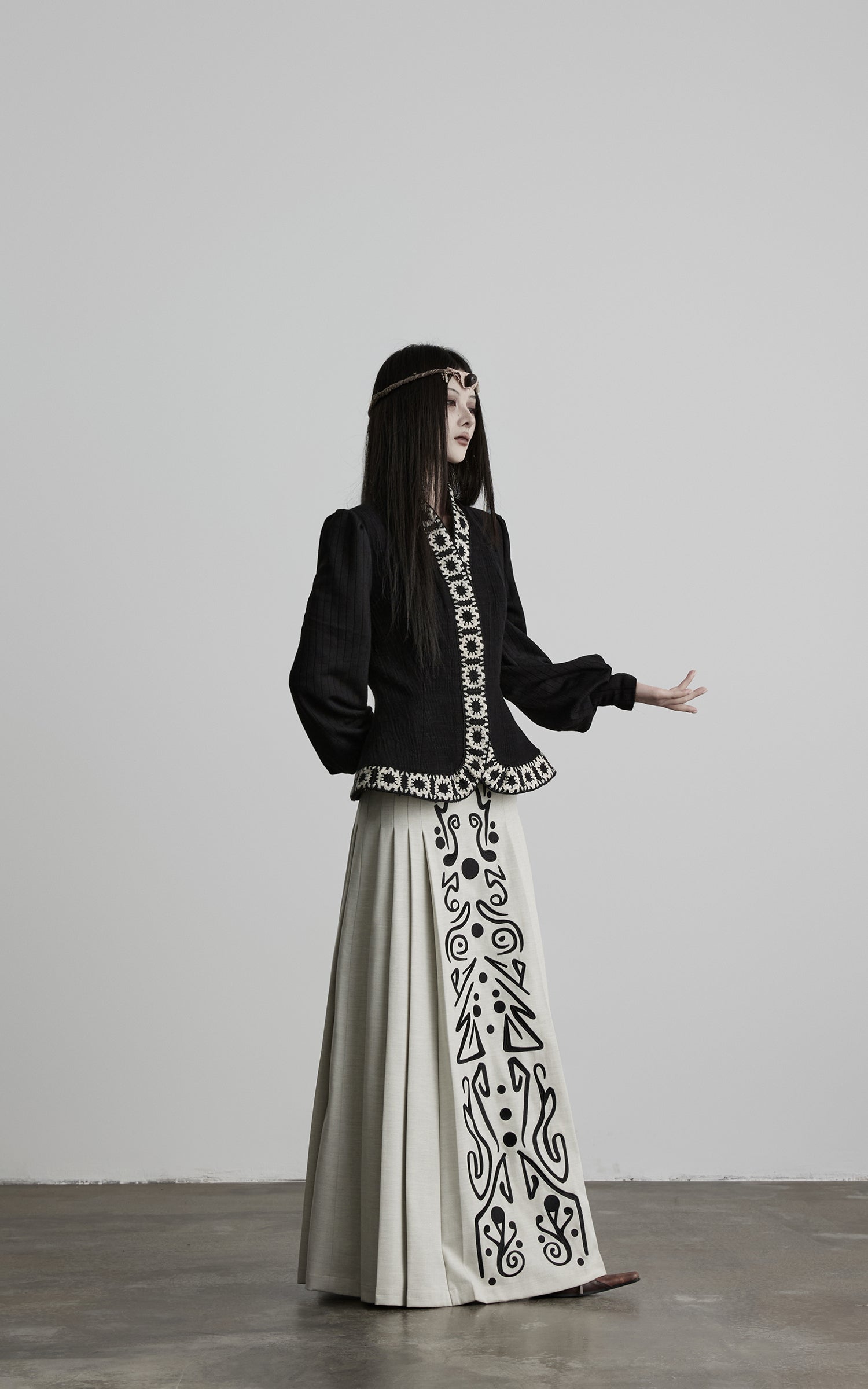 INDULGE Embroidered-Trim Fitted High-Neck Jacket