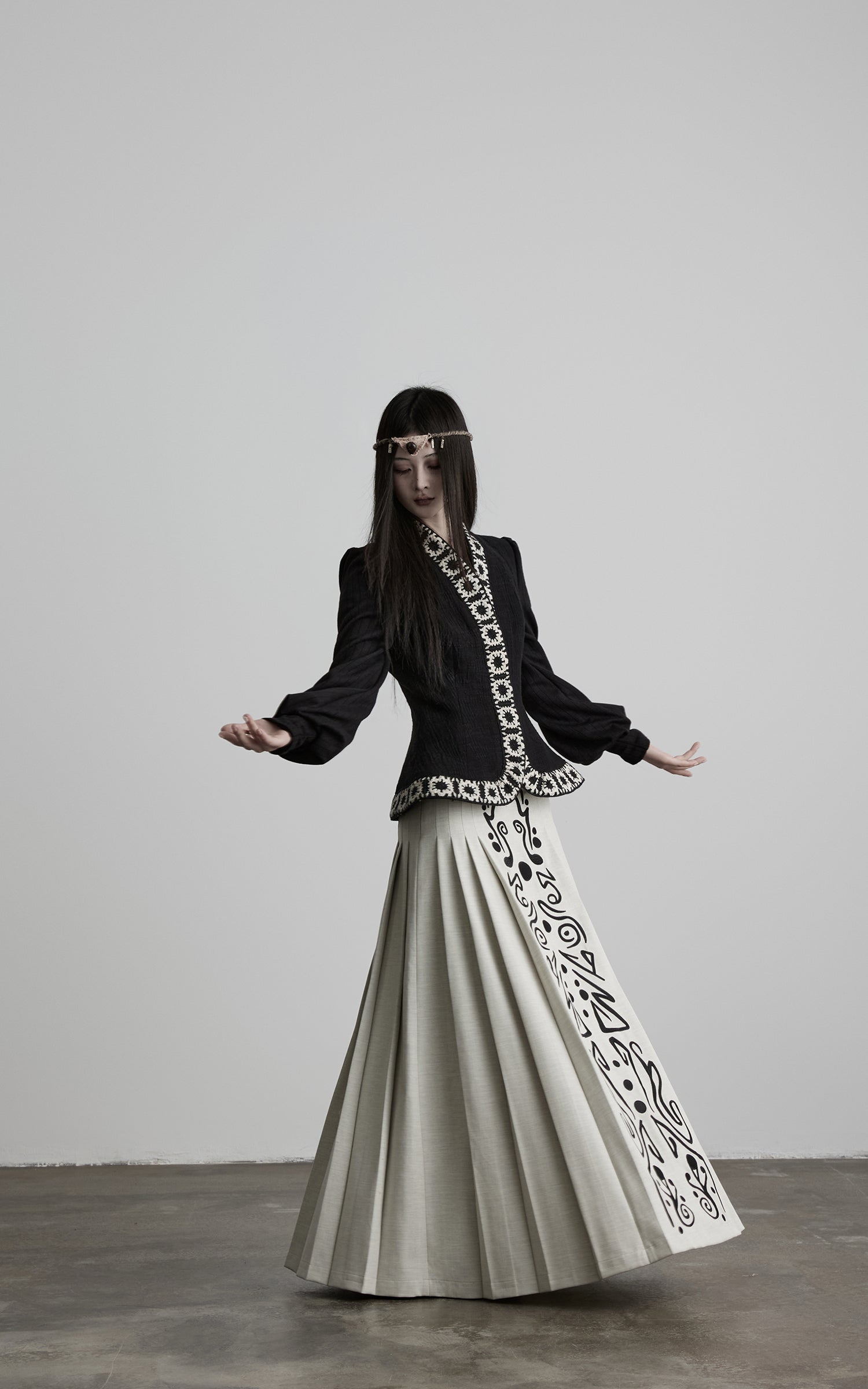 INDULGE Embroidered-Trim Fitted High-Neck Jacket