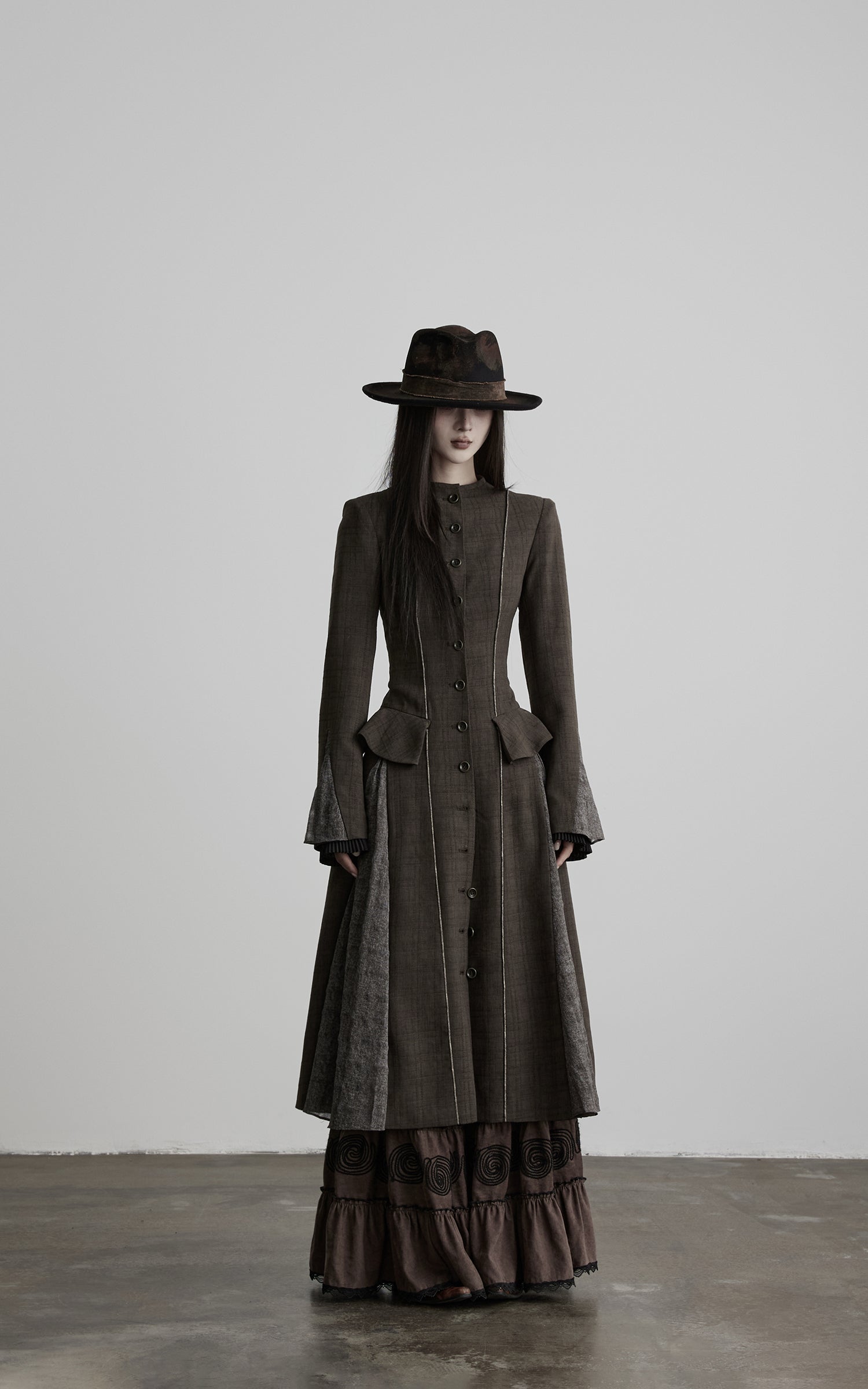 INDULGE Deconstructed Stand-Collar Paneled Trench Coat