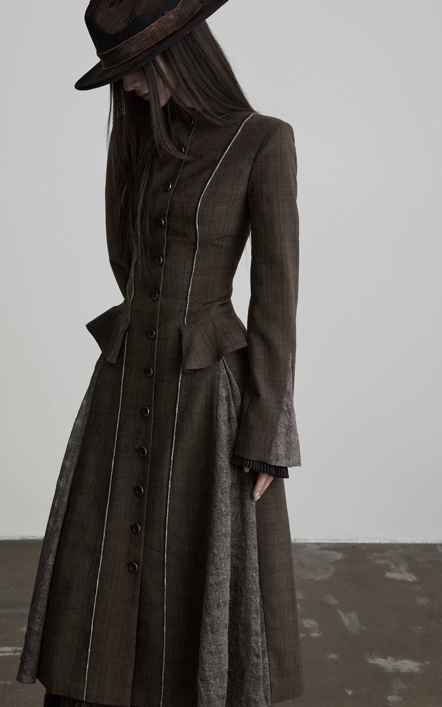 INDULGE Deconstructed Stand-Collar Paneled Trench Coat