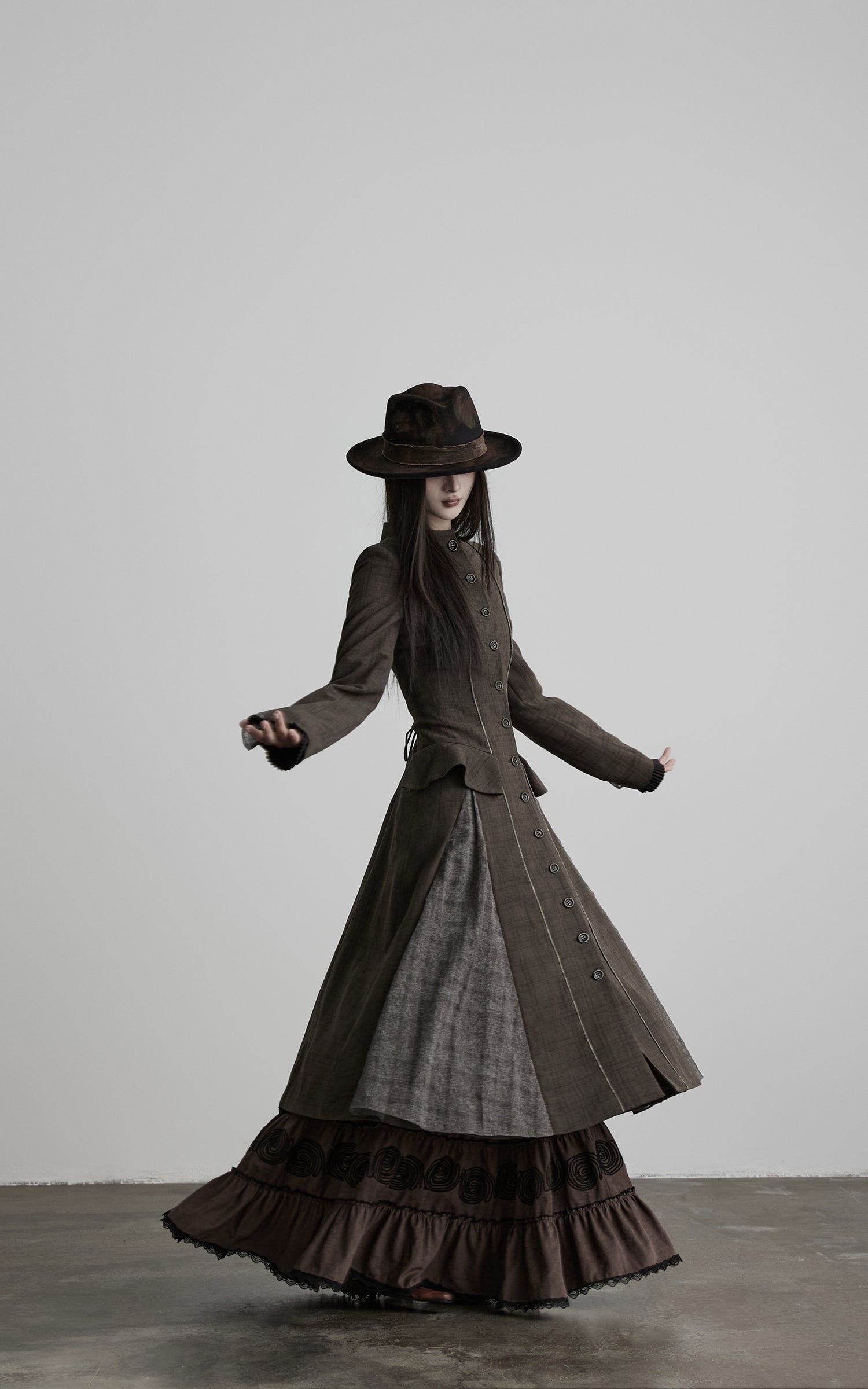 INDULGE Deconstructed Stand-Collar Paneled Trench Coat