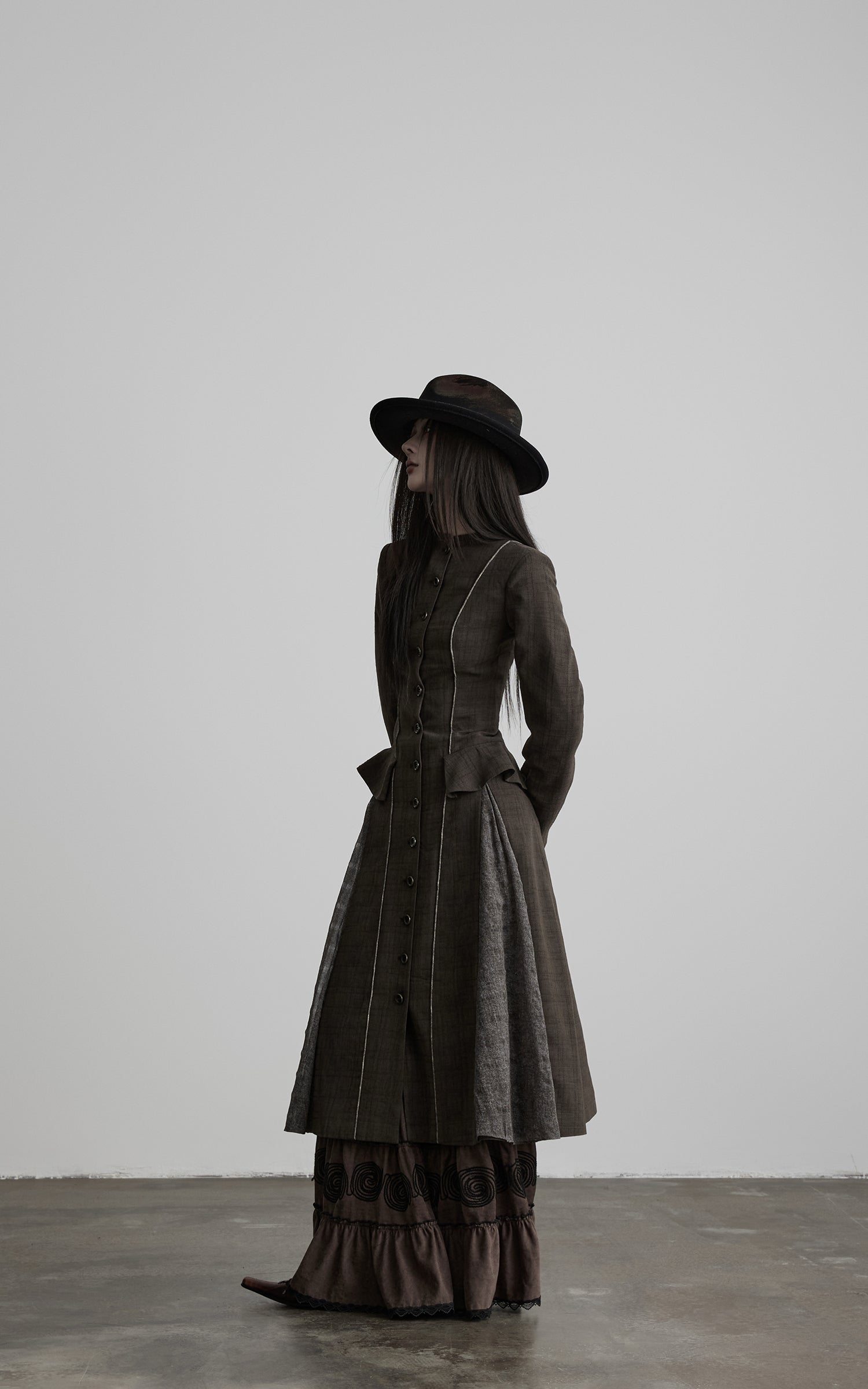 INDULGE Deconstructed Stand-Collar Paneled Trench Coat