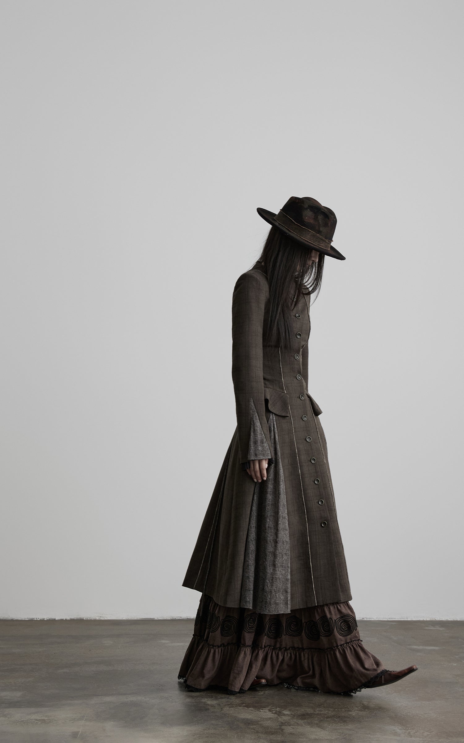 INDULGE Deconstructed Stand-Collar Paneled Trench Coat