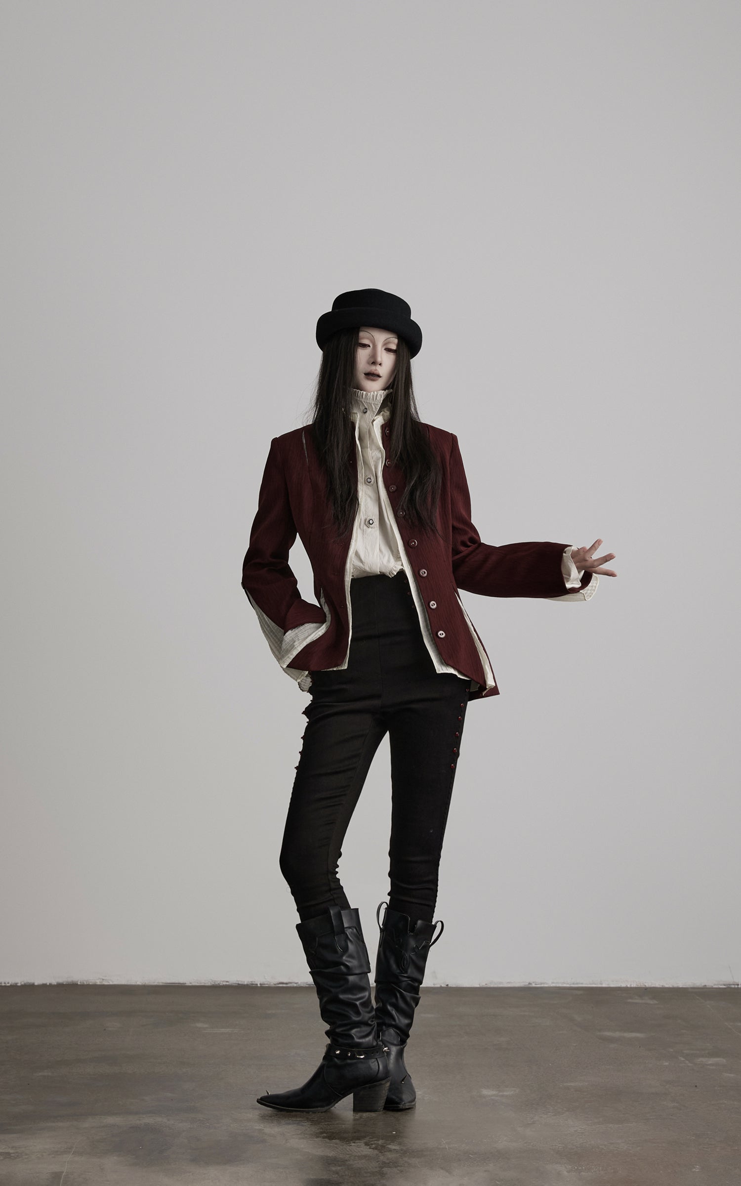 DOINDULGE High Waist Structured Studded Slim Denim Pants