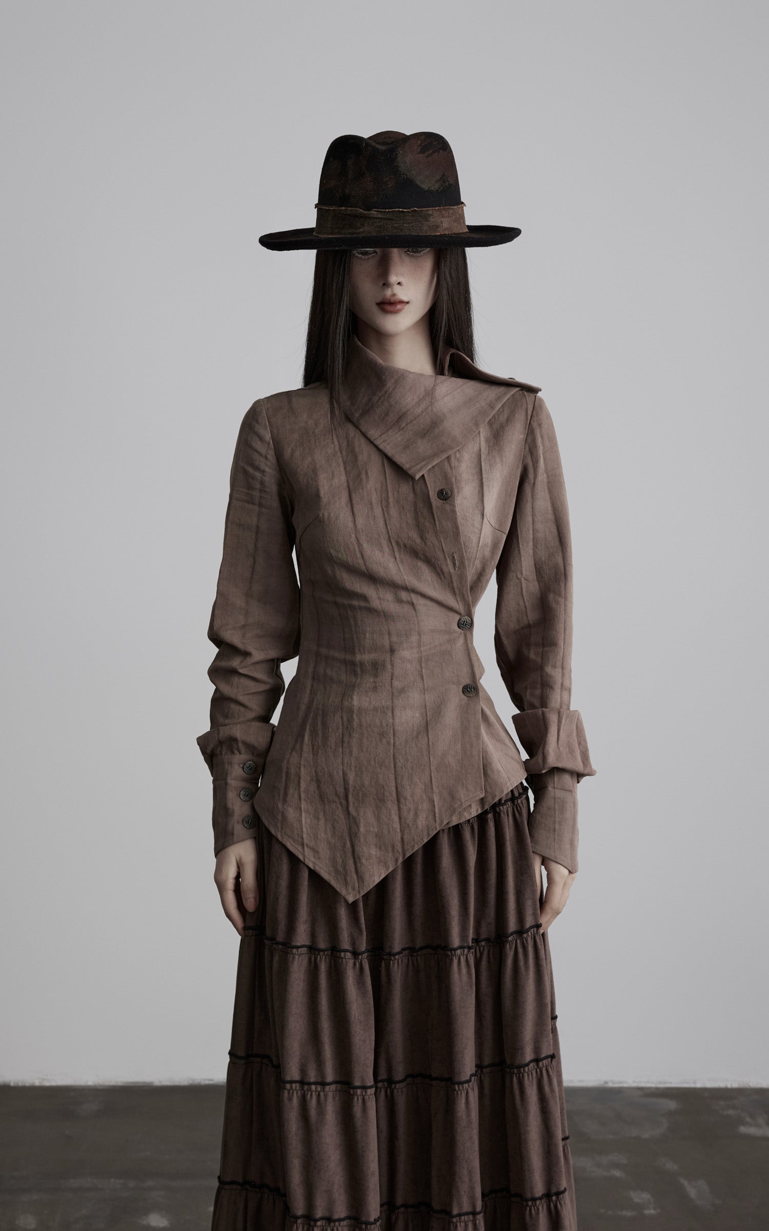 DOINDULGE Asymmetric Sculpted Waist Shirt