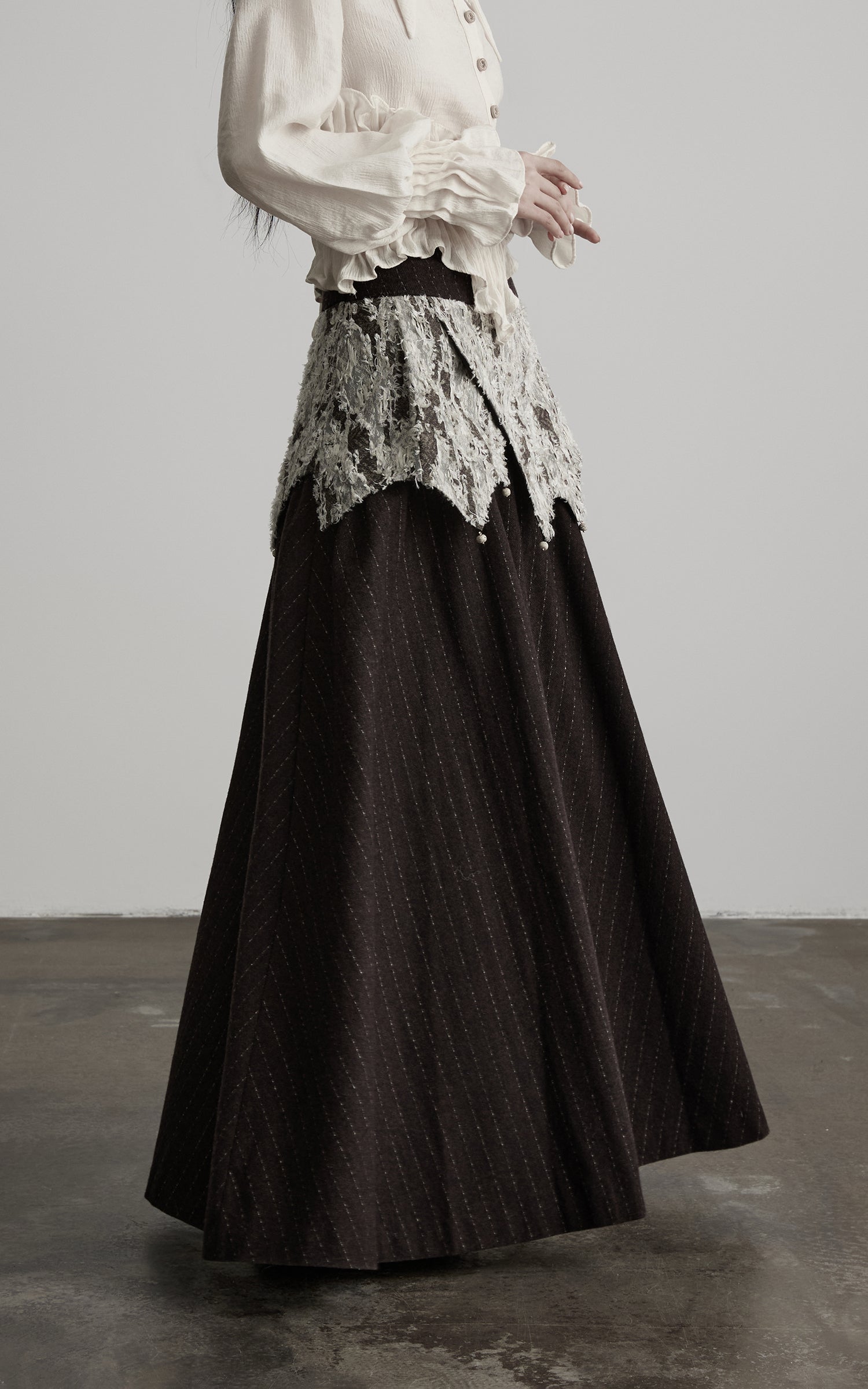 DOINDULGE Layered Fragment Texture Wool Maxi Skirt