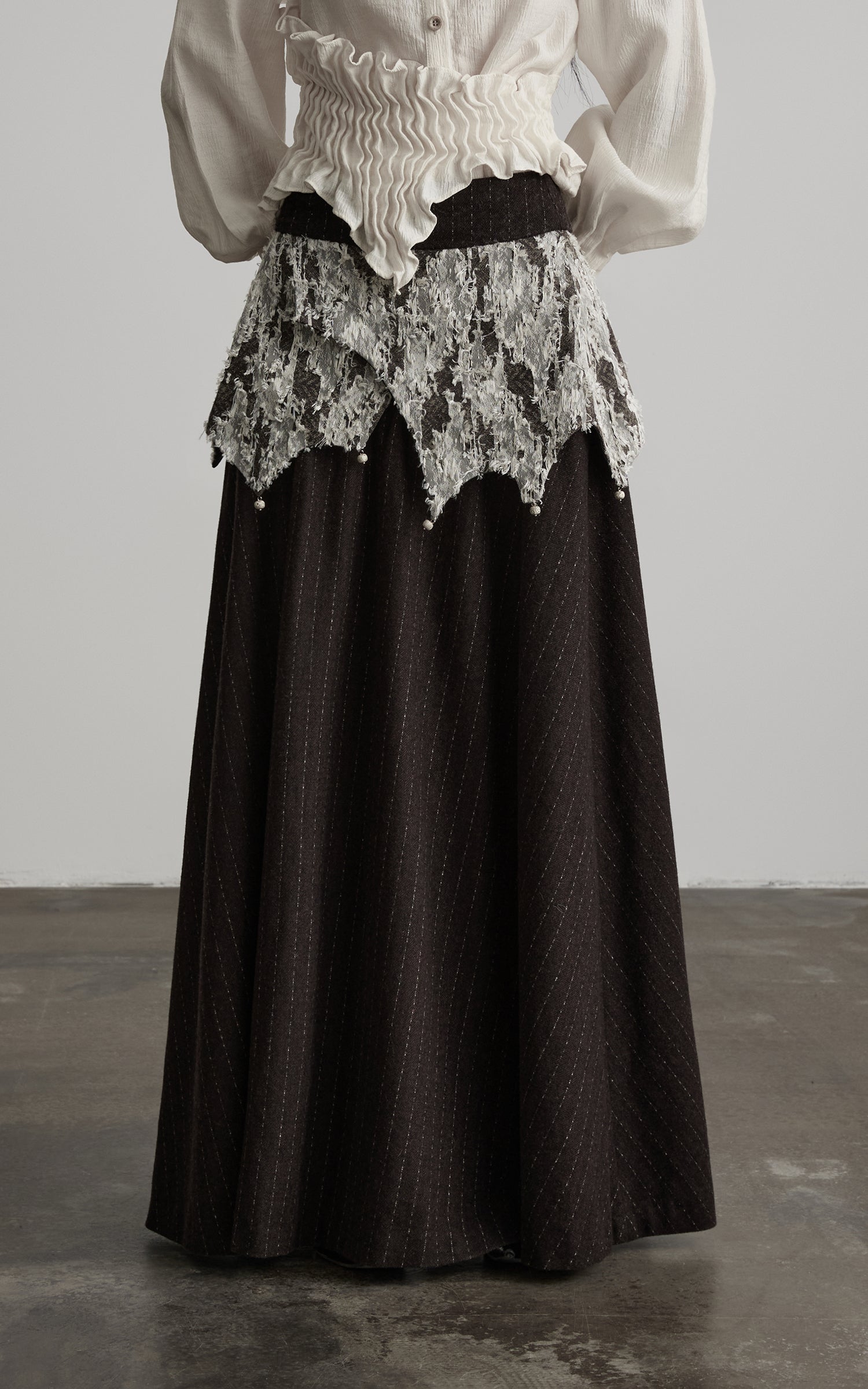 DOINDULGE Layered Fragment Texture Wool Maxi Skirt