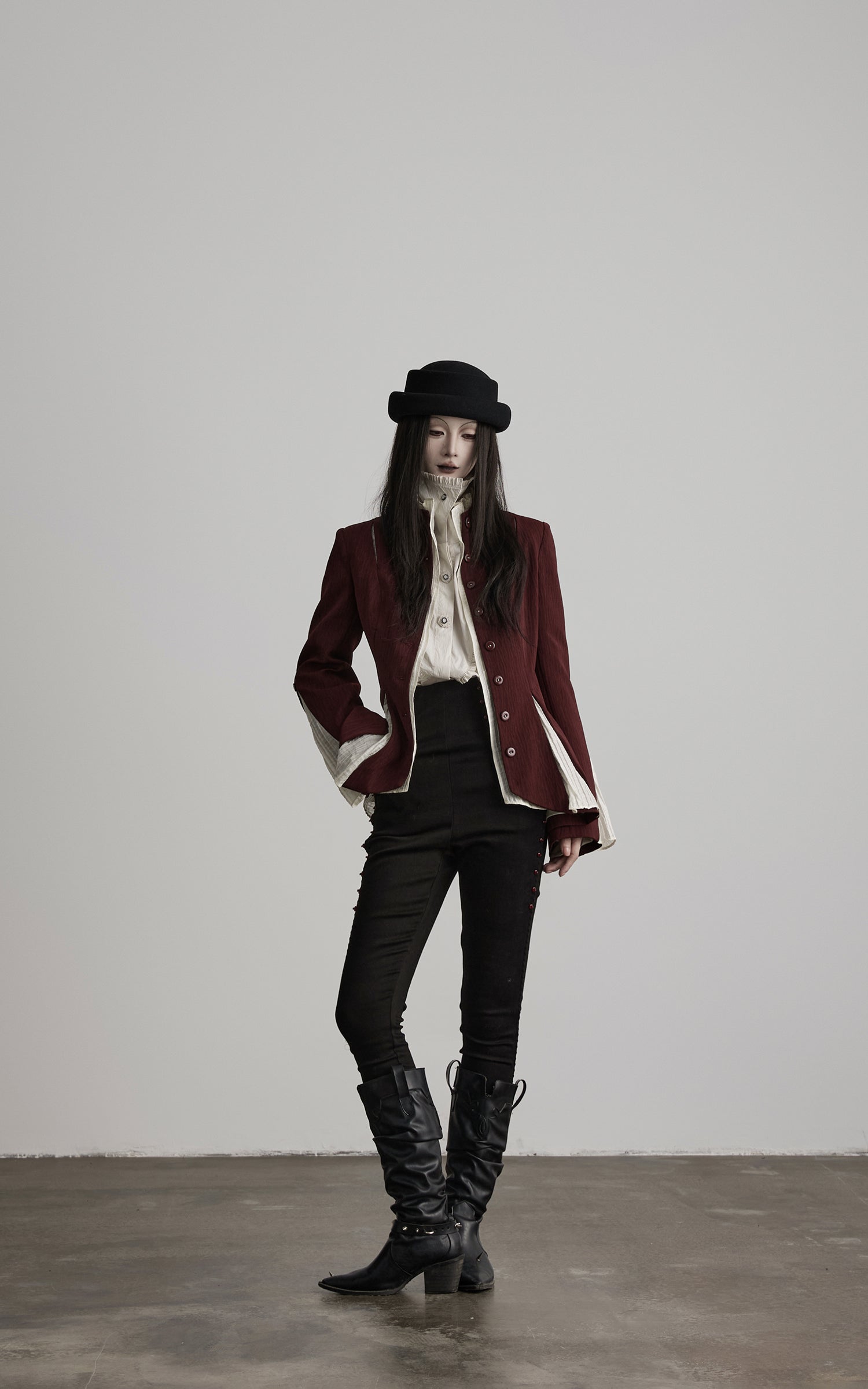 DOINDULGE High Waist Structured Studded Slim Denim Pants