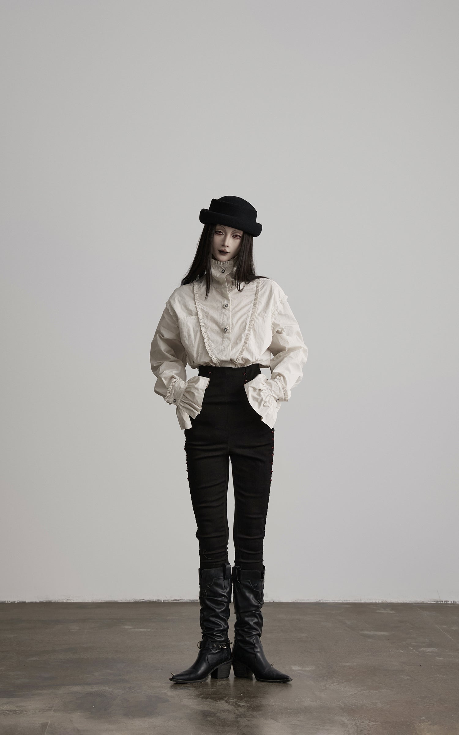 DOINDULGE High Waist Structured Studded Slim Denim Pants