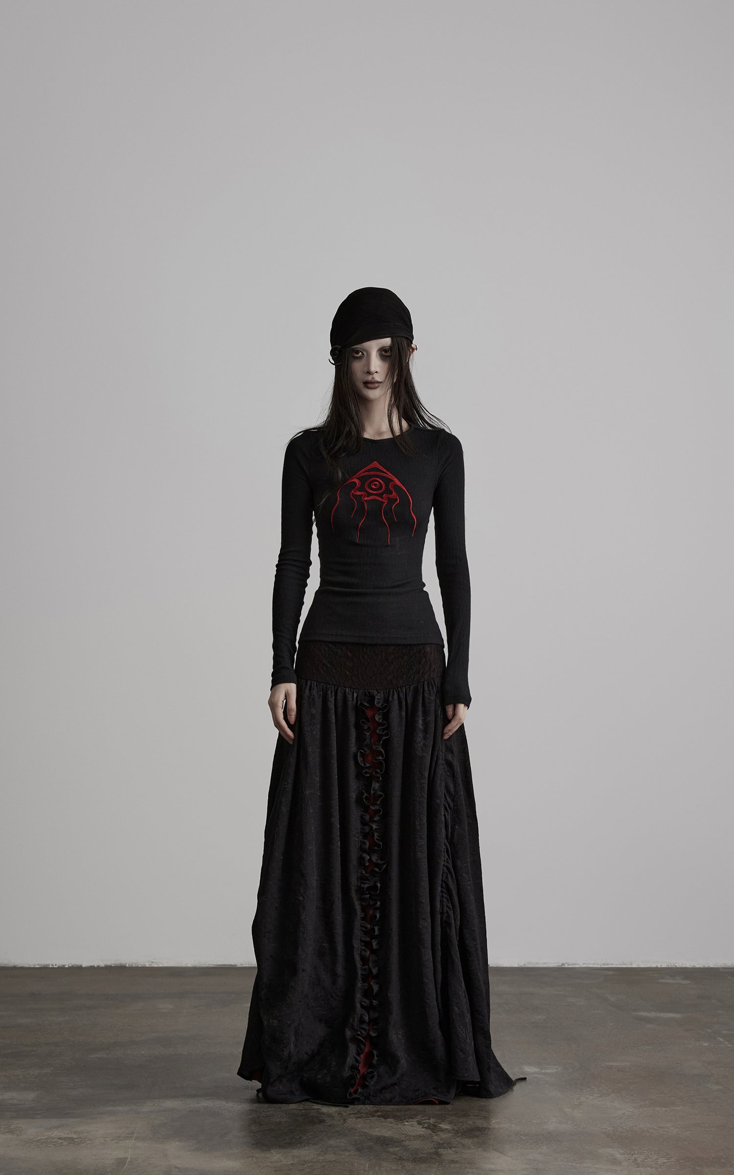DOINDULGE Layered Draped Panel Gothic Maxi Skirt
