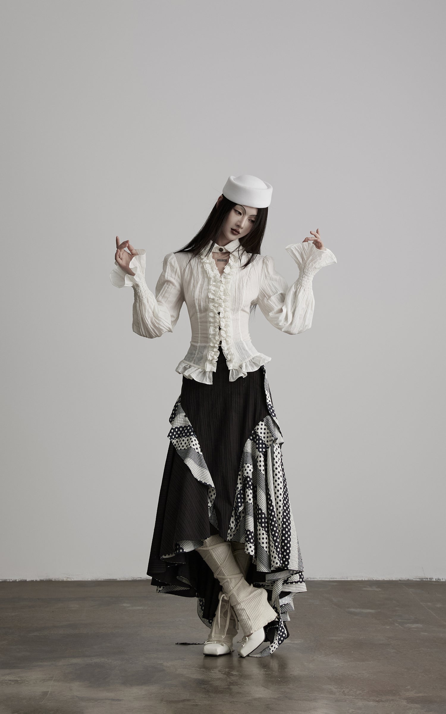 <tc>DOINDULGE</tc> Gerafftes Strukturiertes Gothic-Hemd