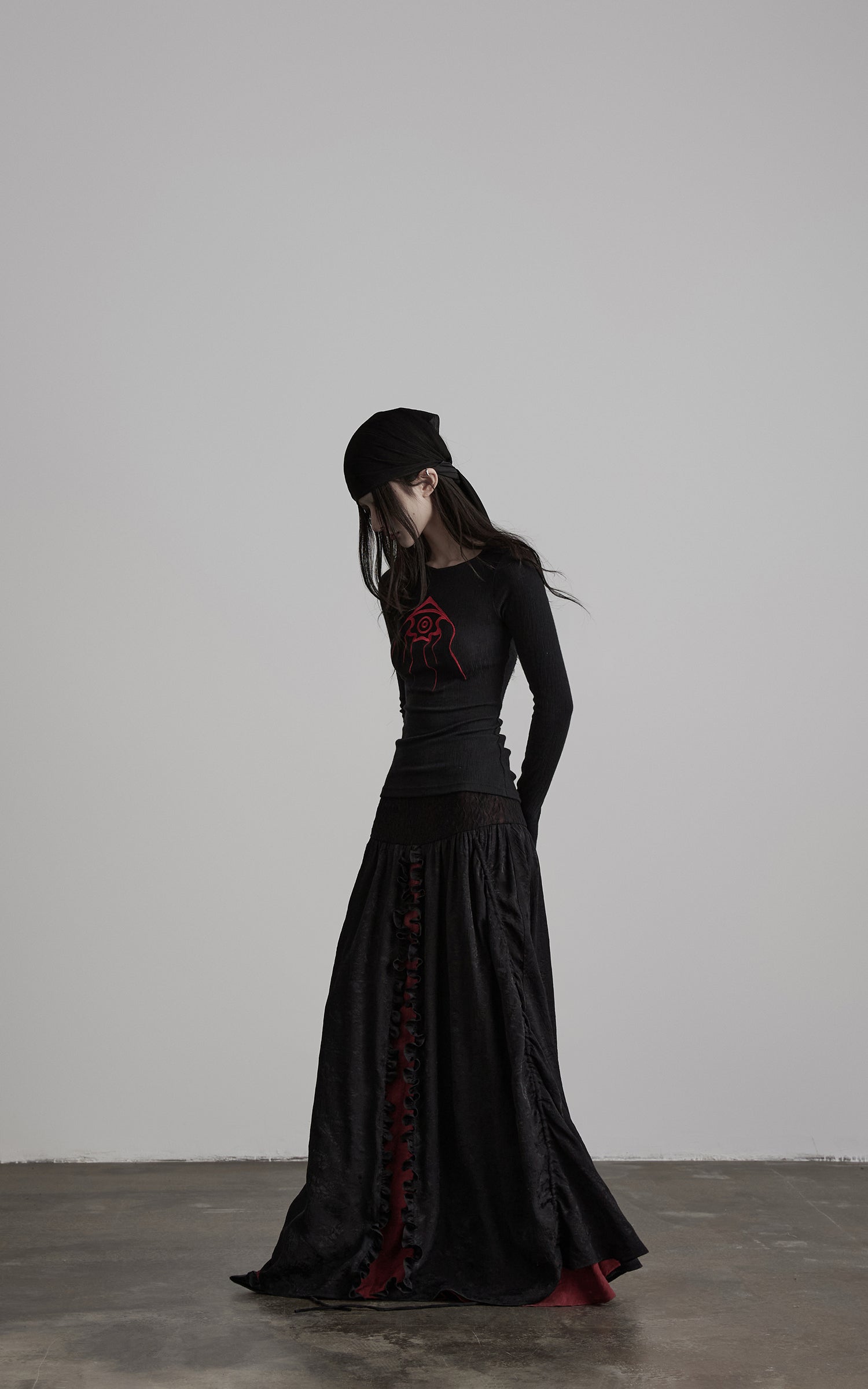 DOINDULGE Layered Draped Panel Gothic Maxi Skirt