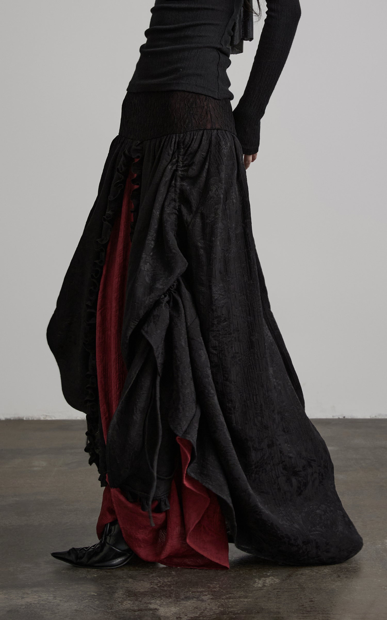 DOINDULGE Layered Draped Panel Gothic Maxi Skirt